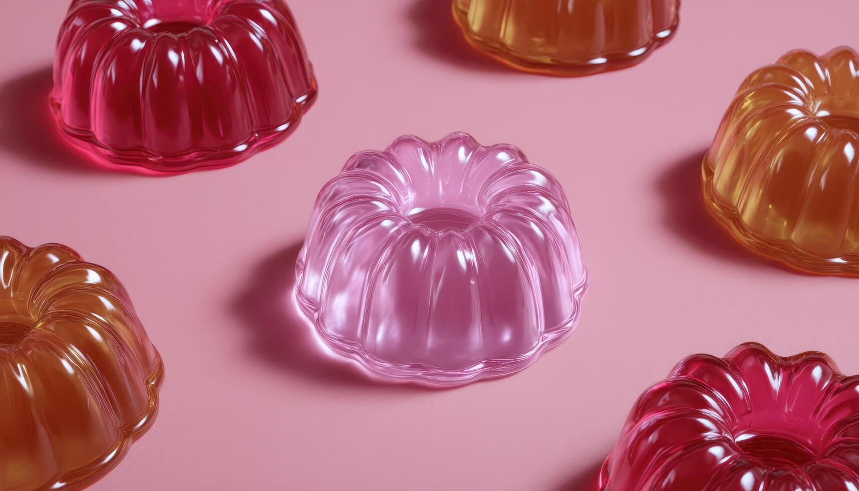Colorful minimalist jelly desserts top view on pink background sweet treats food photography photo