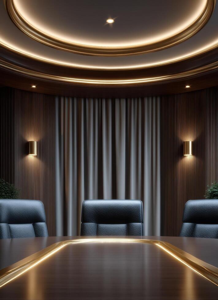 Elegant meeting room interior with soft lighting modern office design perspective photo