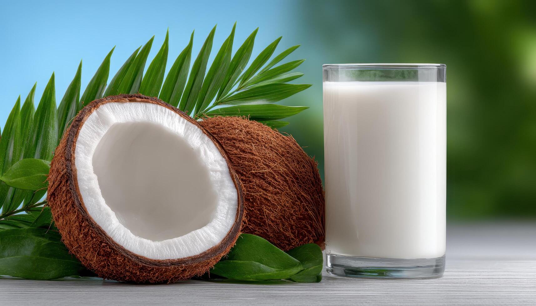 Refreshing fresh coconut juice on a white background food photography natural light photo