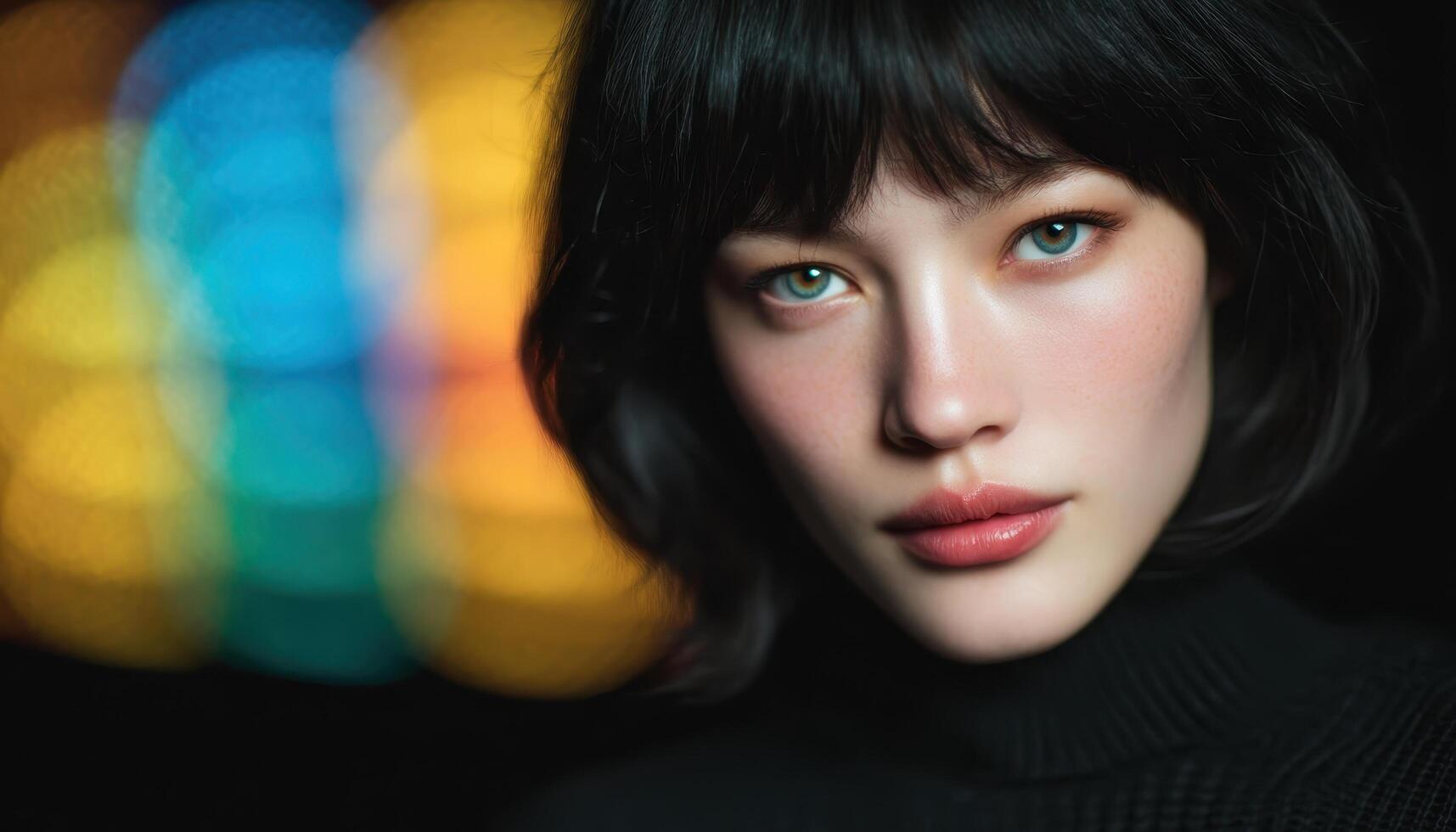 Stylish asian woman urban nightscape light art portrait contemporary environment close-up view photo