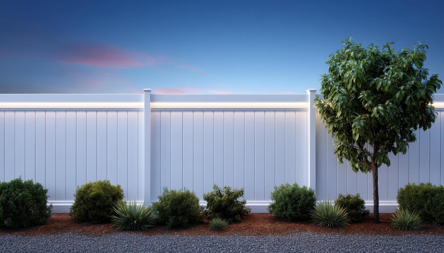 Illuminated backyard fence design with led highlights outdoor living space modern style photo