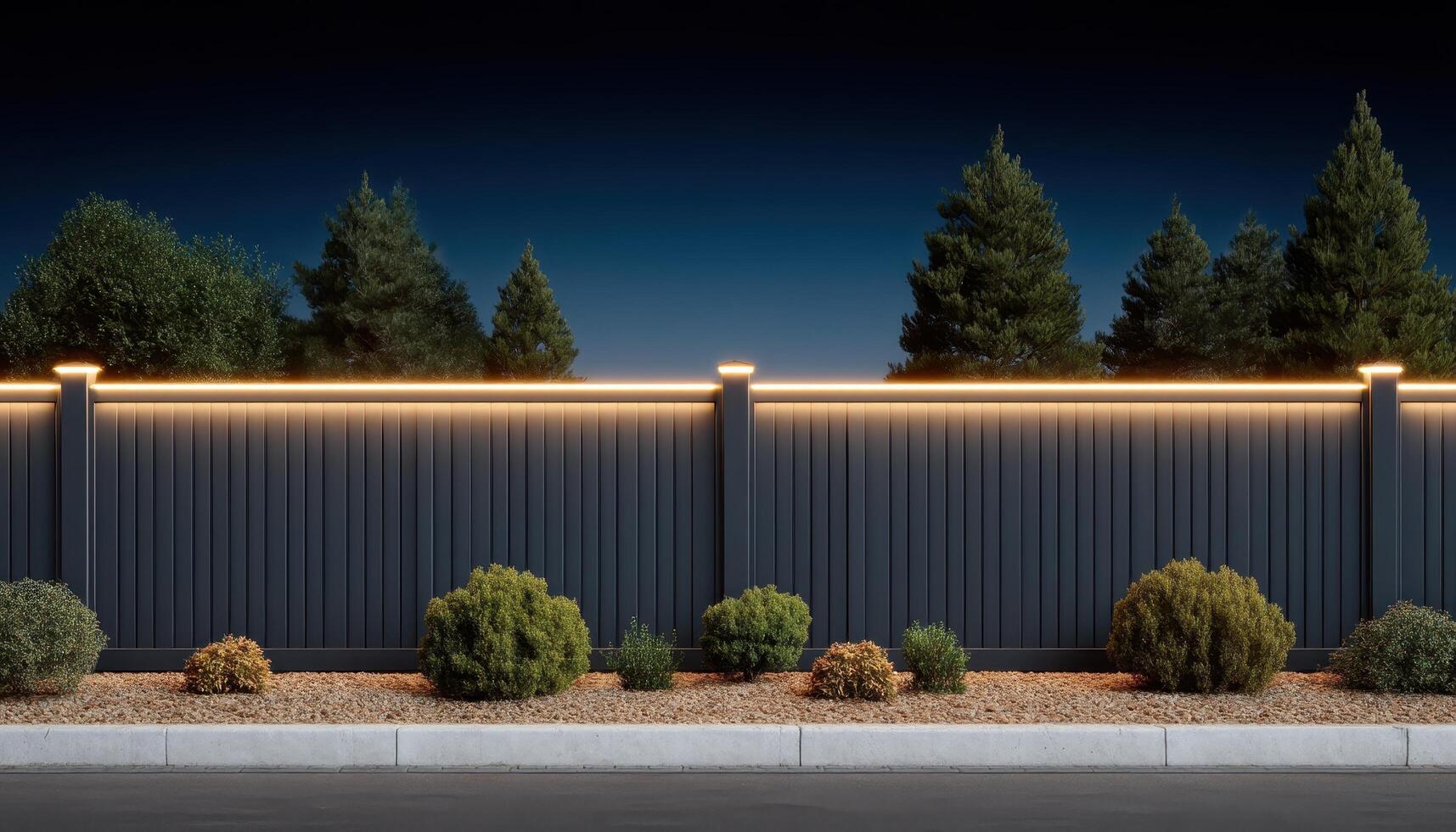 Backyard fence decorated with soft glowing lights at night modern style tranquil setting photo