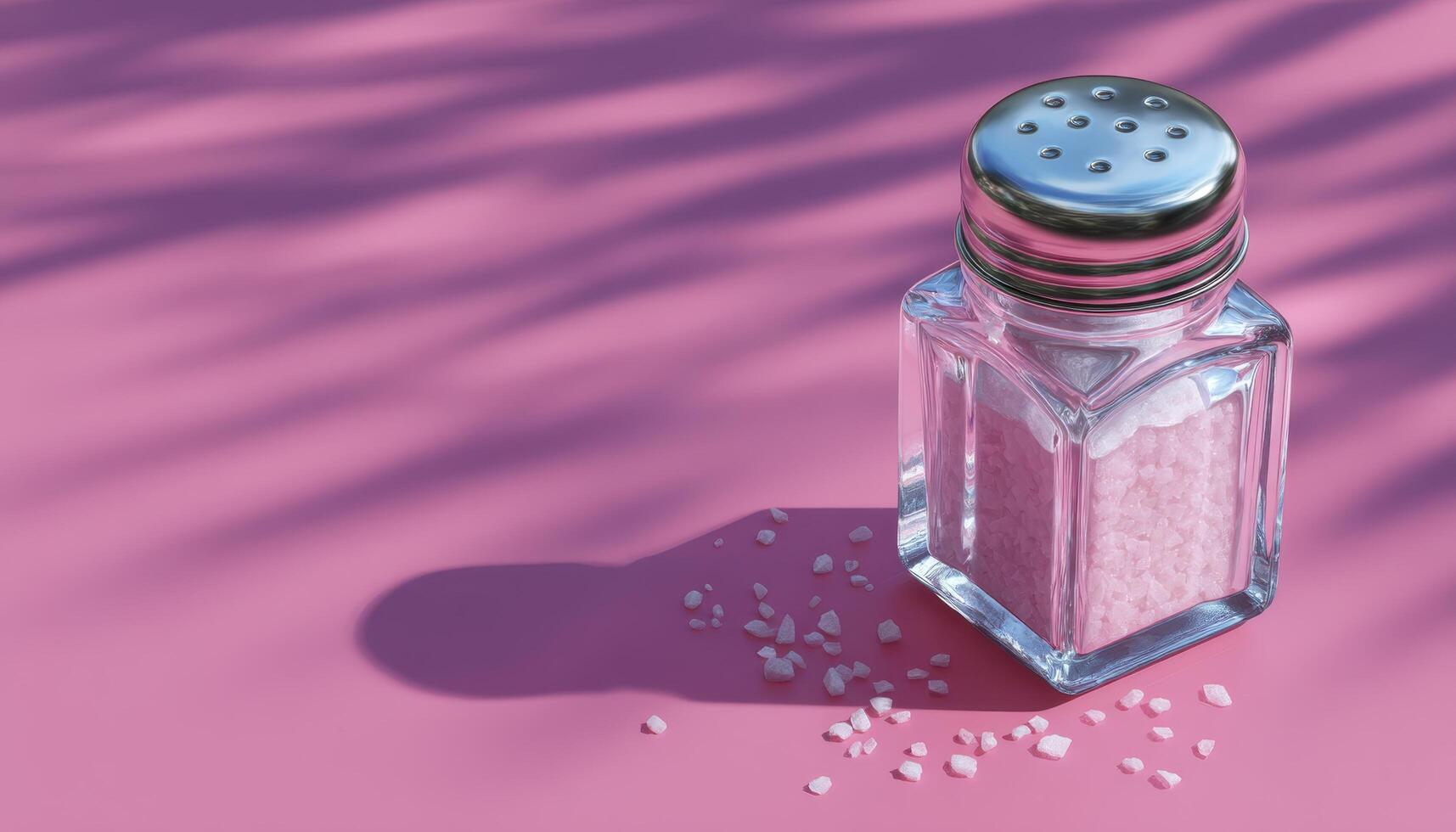 Minimalist salt shaker design with shadows on pink background closeup product photography photo