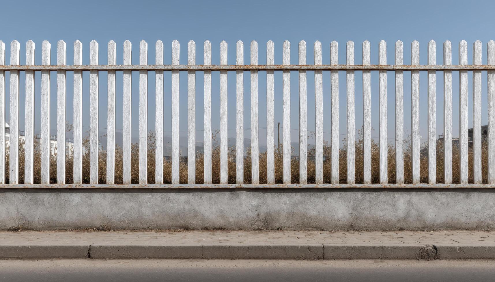 Minimal steel fence casting linear shadows urban environment architectural photography photo
