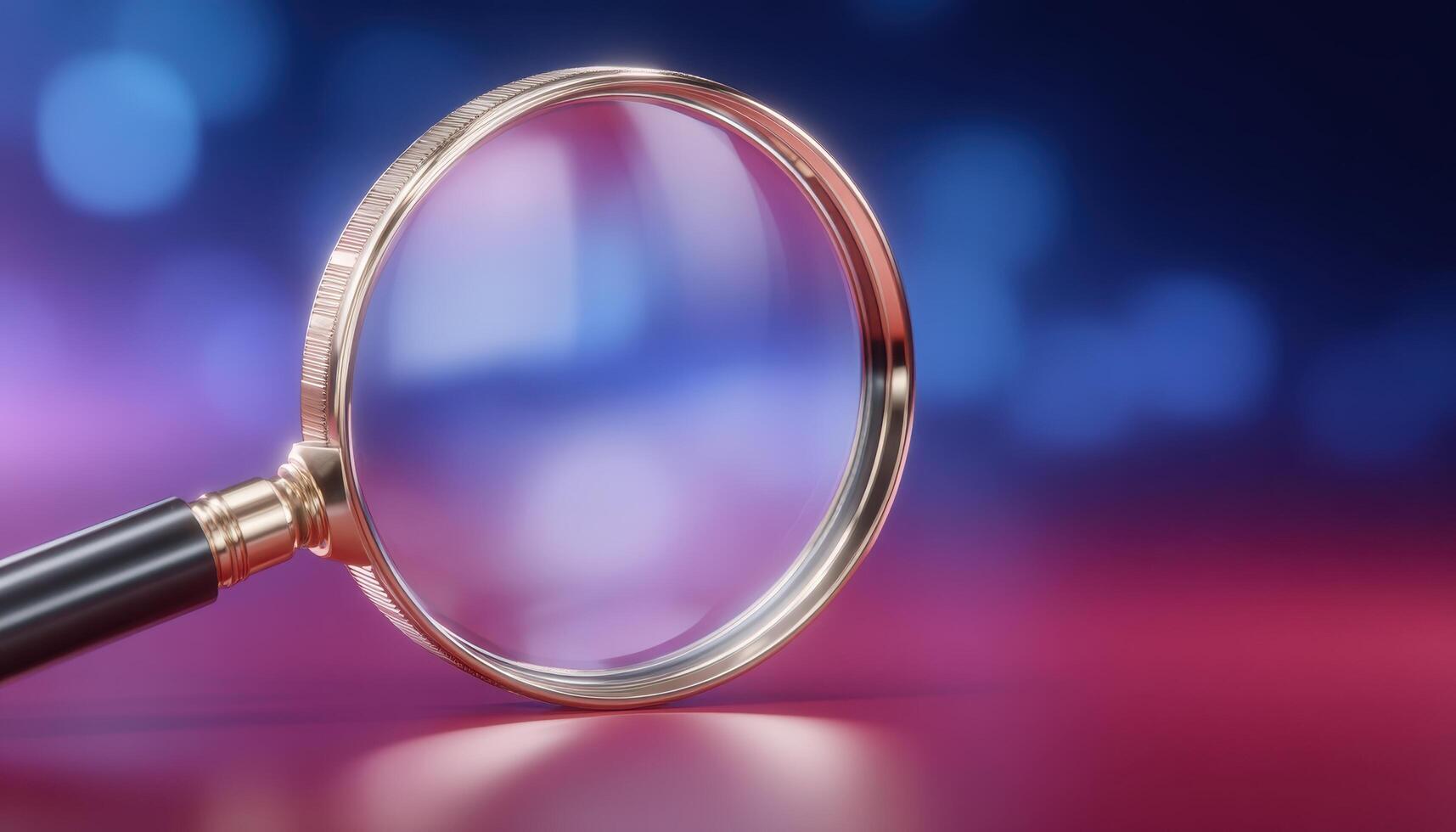 Magnifying glass revealing high contrast light lines abstract art studio environment close-up photo