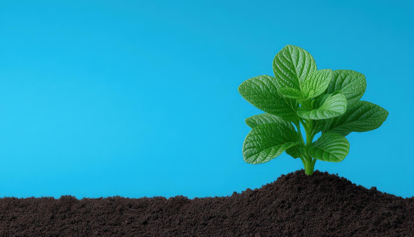 Sprouting plant in minimal earth modern layout nature bright environment close-up view photo