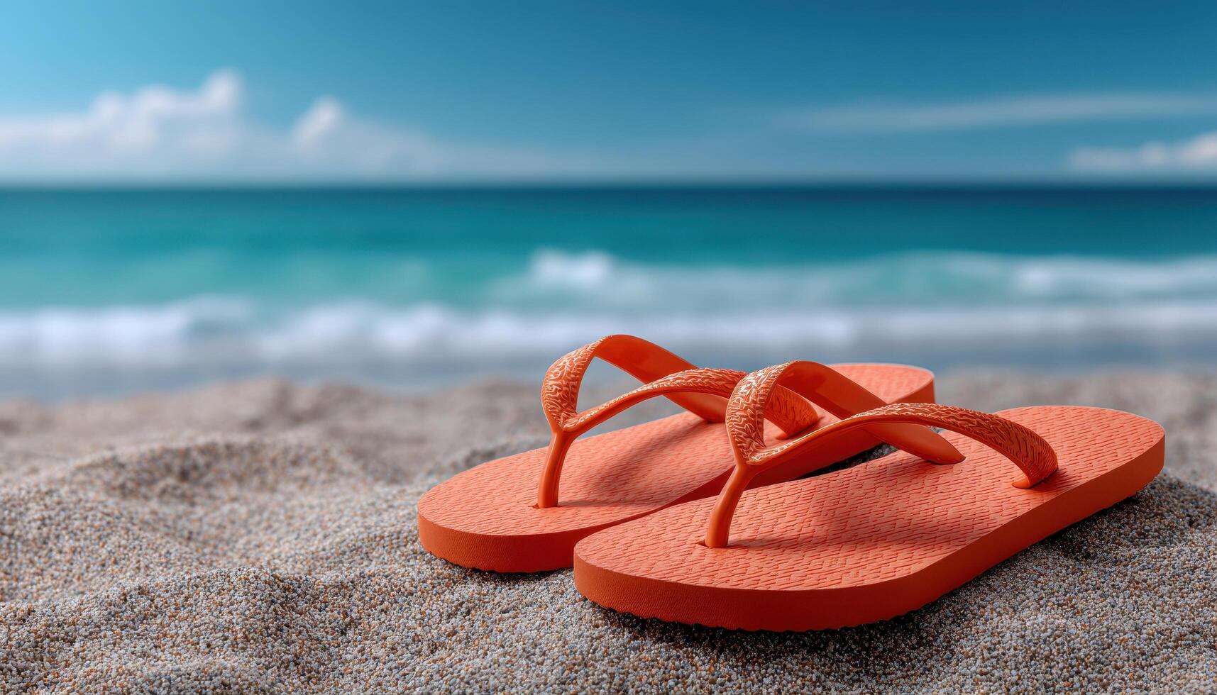 Minimalist flip flops on clean sandy beach relaxing summer vibes coastal view photo