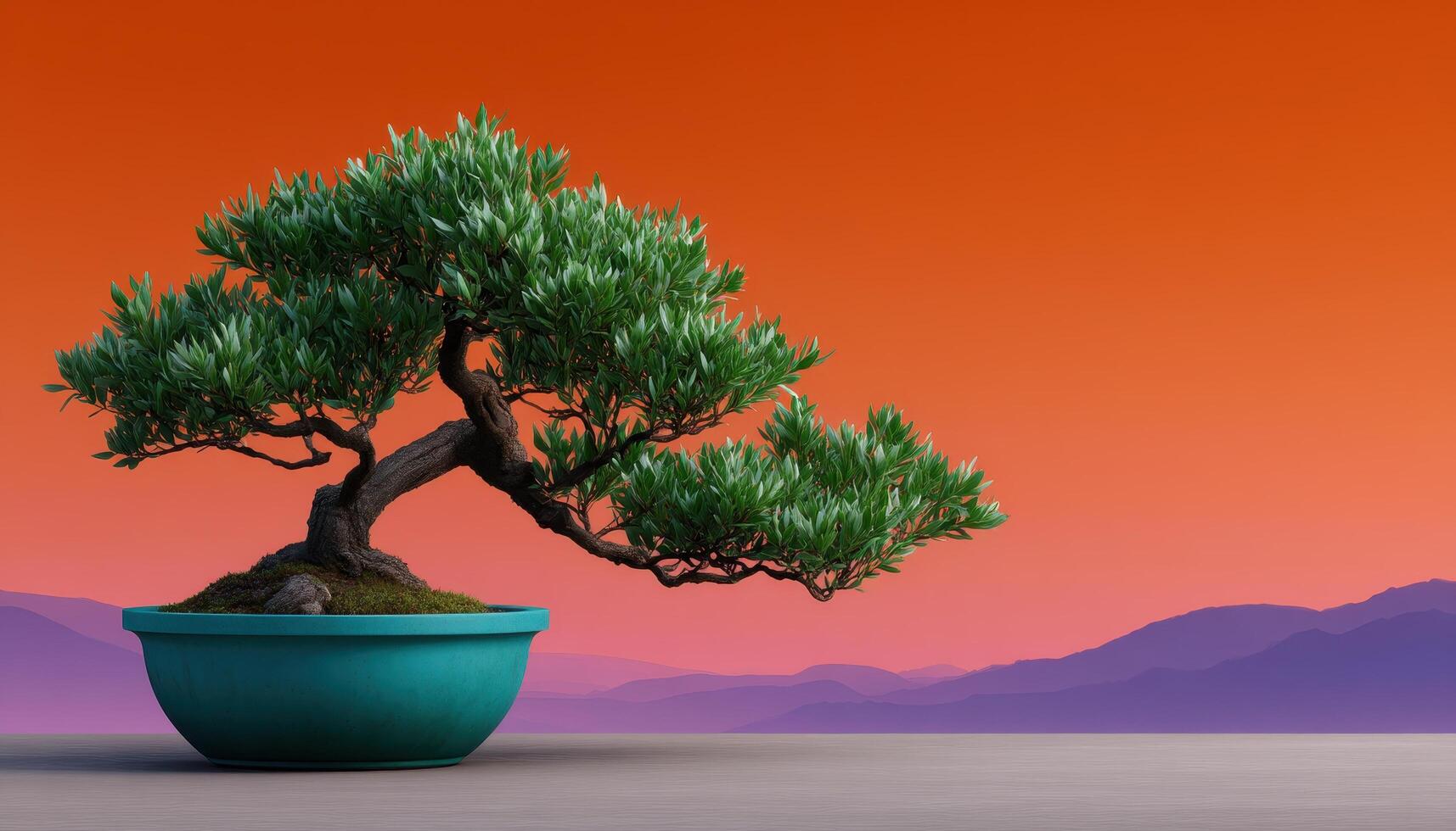Zen bonsai at sunset modern minimalist landscape nature tranquil environment serene view photo