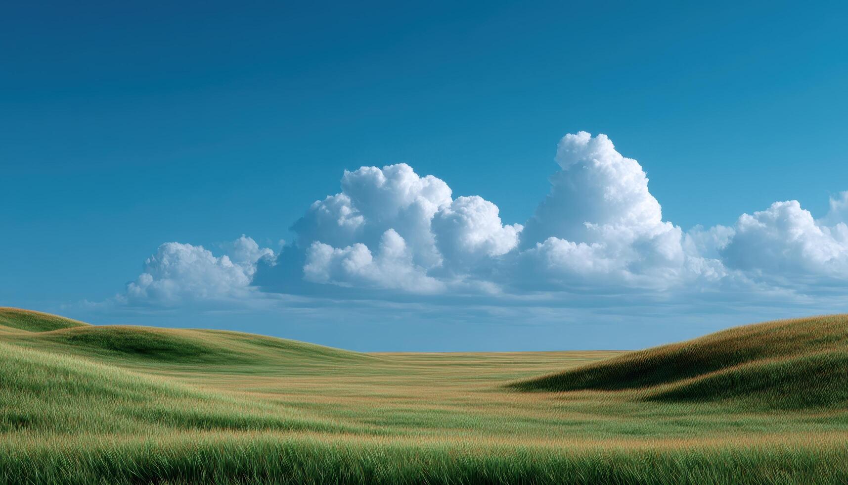 Spring minimal landscape with soft clouds open field nature scene tranquil setting wide-angle view photo