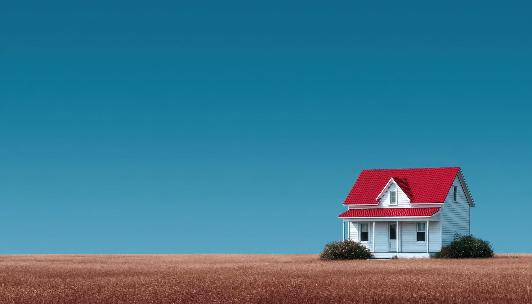 Isolated farmhouse in minimal color palette open field digital art calm atmosphere photo