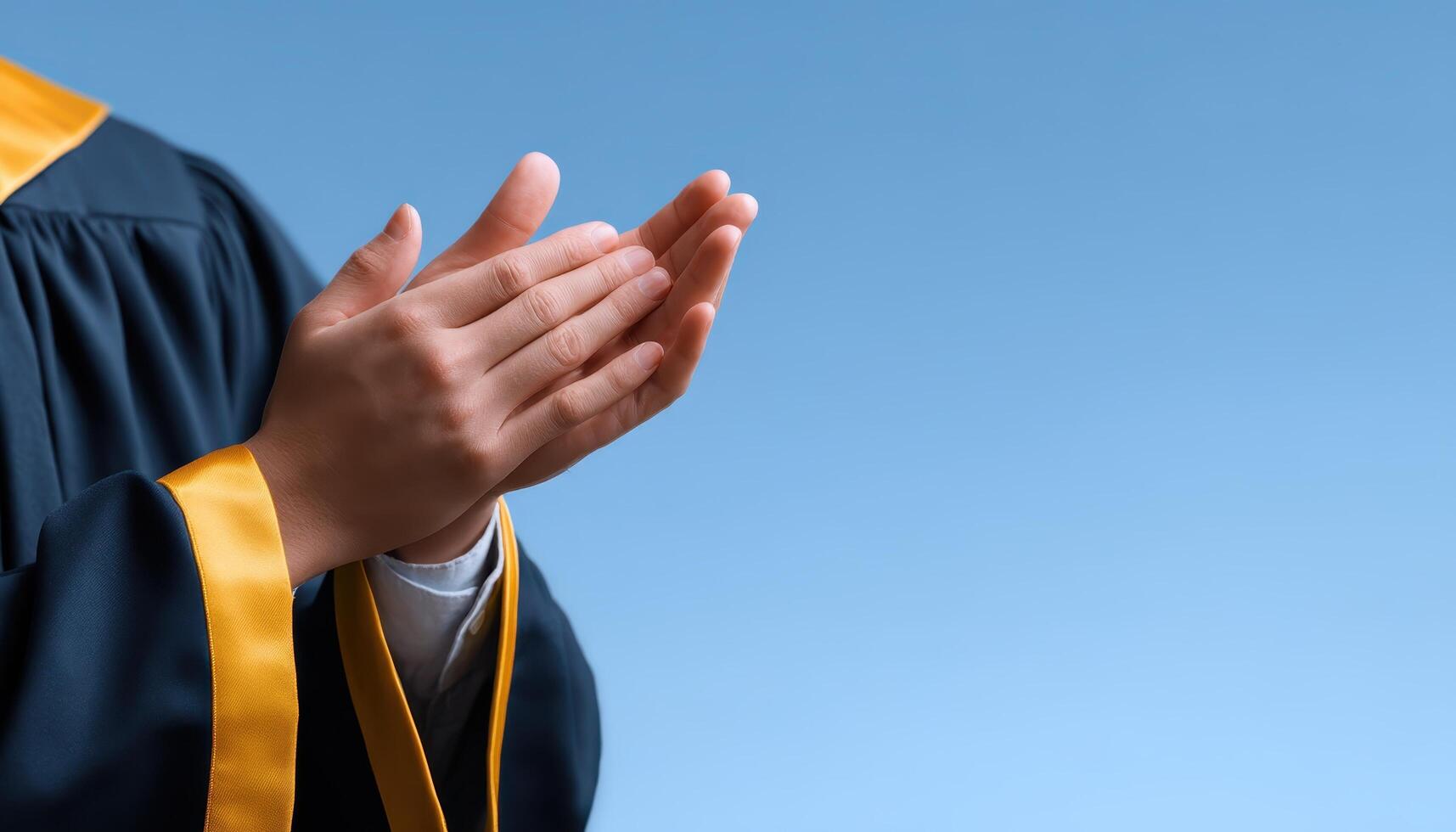 Celebratory graduation moment outdoor ceremony minimalist photography clear sky hands clapping photo