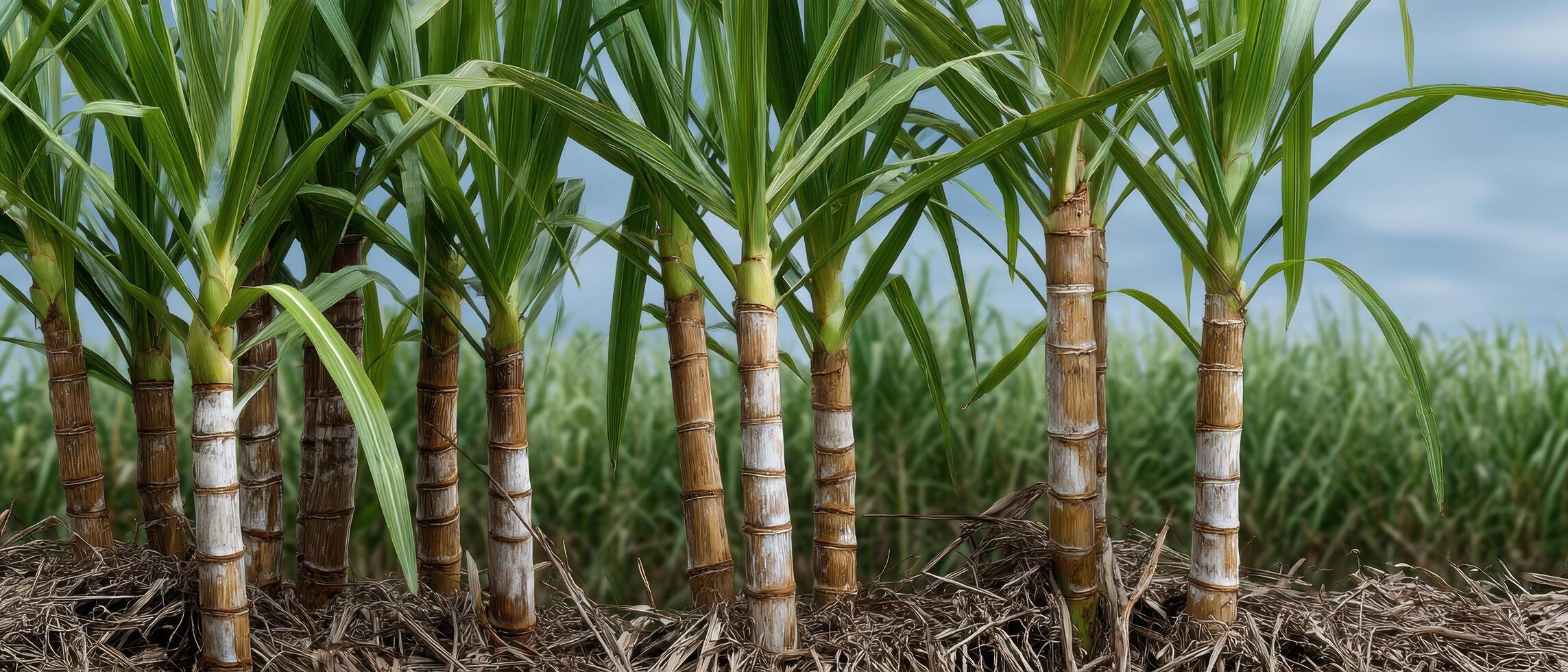 Sugar cane stalks growing in lush fields tropical environment high fidelity view photo