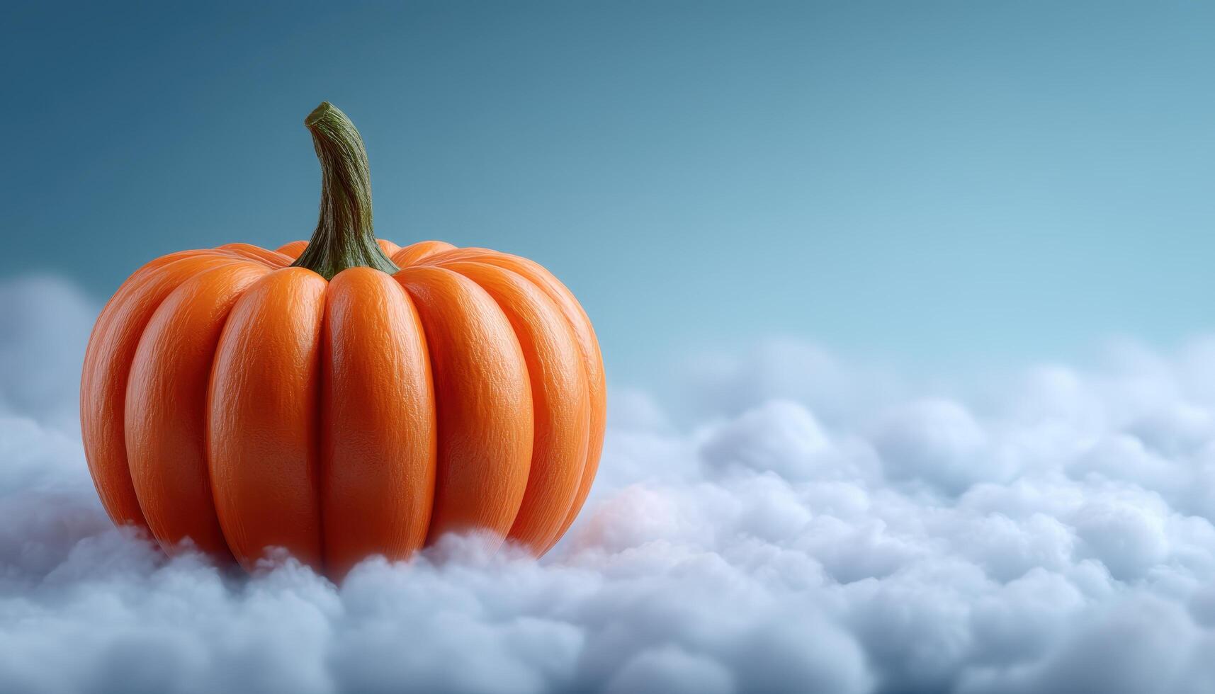 Modern minimalist halloween pumpkin scene with fog studio still life atmospheric photo