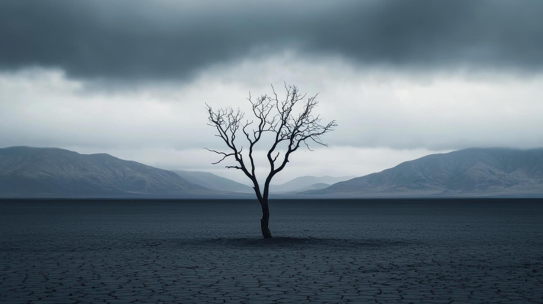 Lonely tree on open plain under moody sky nature landscape photography dramatic environment photo