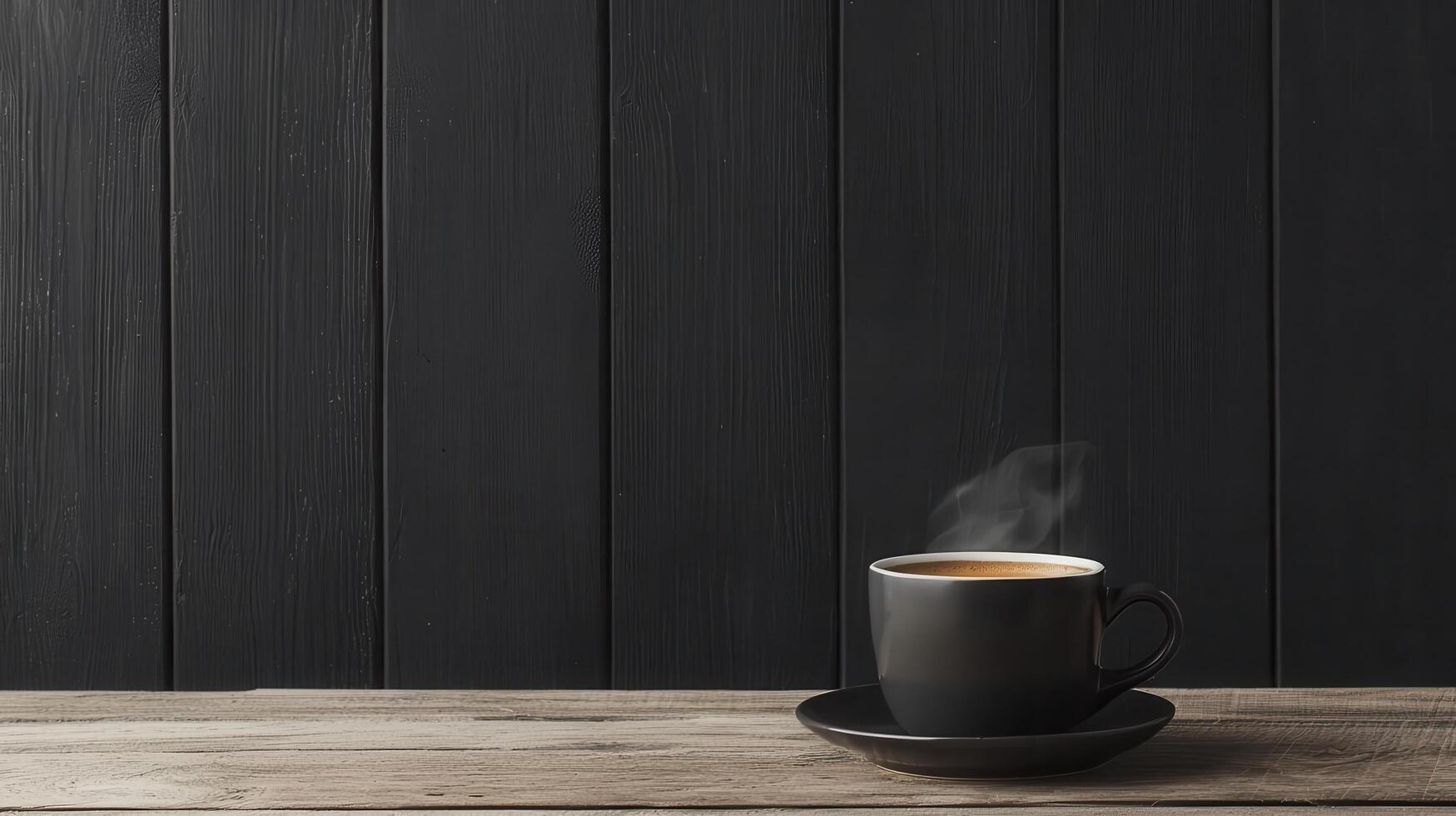 Steaming coffee cup on rustic wooden table low resolution cozy atmosphere close-up view photo