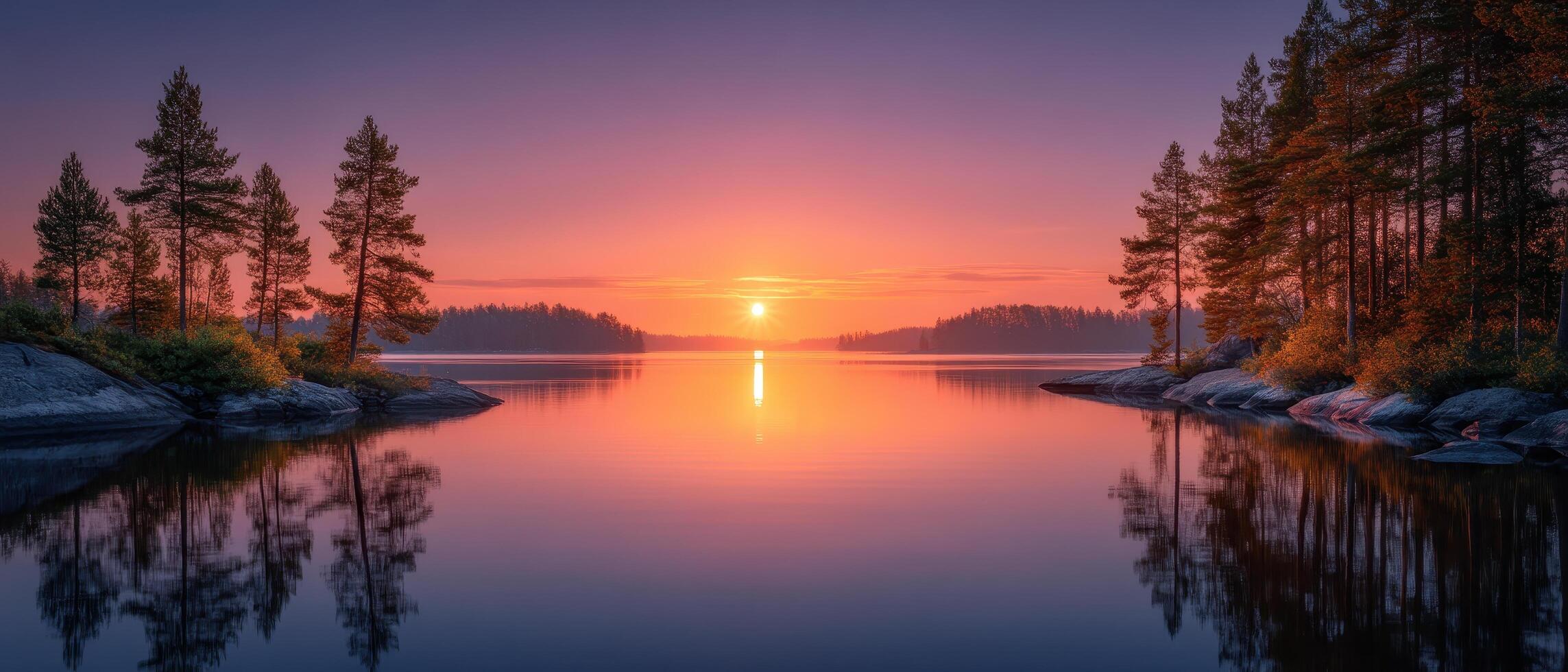 Tranquil sunrise over serene lake nature photography still waters peaceful environment photo