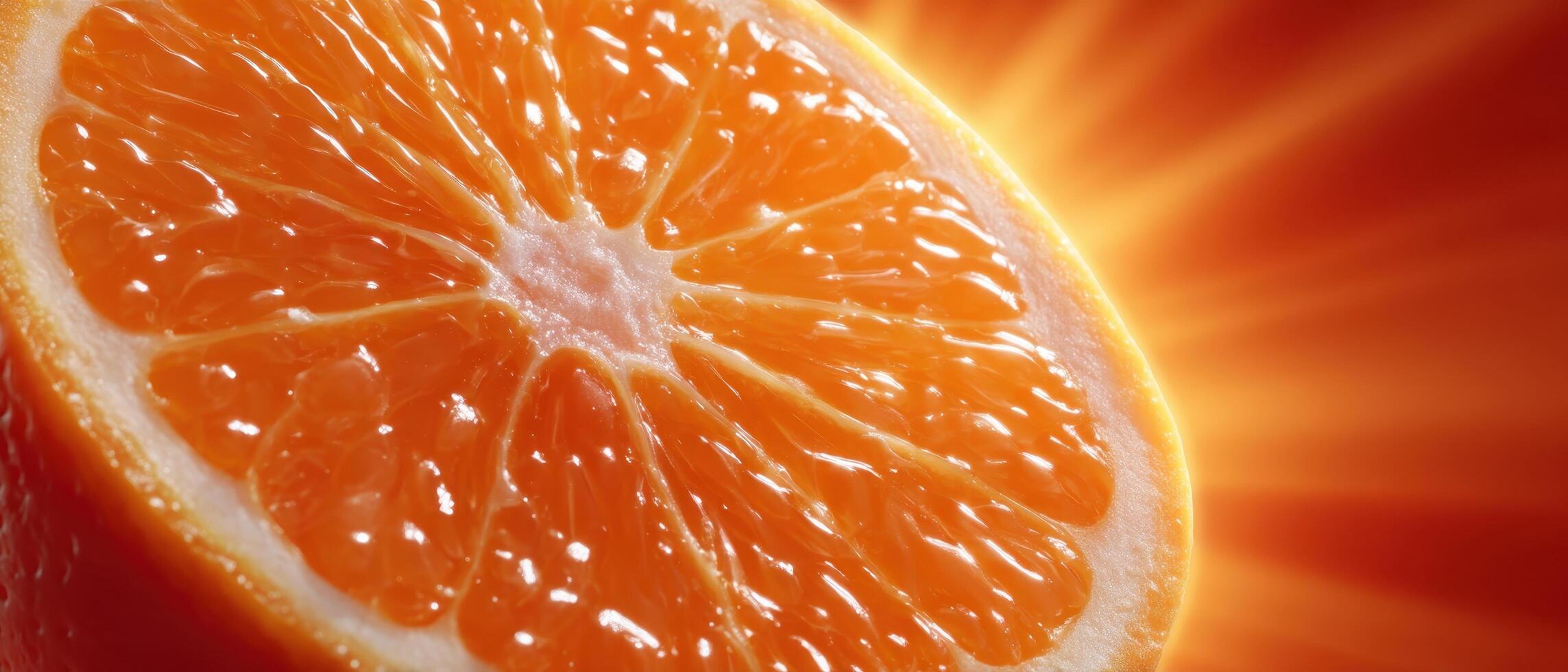 Vibrant translucent orange slice macro shot food photography glowing backlight effect photo