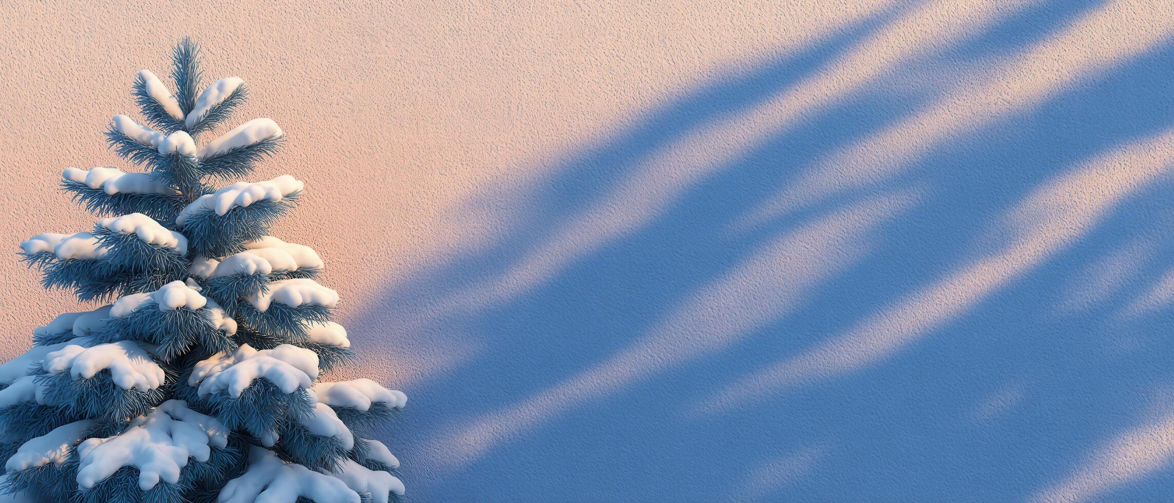 Snowy pine tree shadow on pastel wall low resolution image peaceful winter scene photo