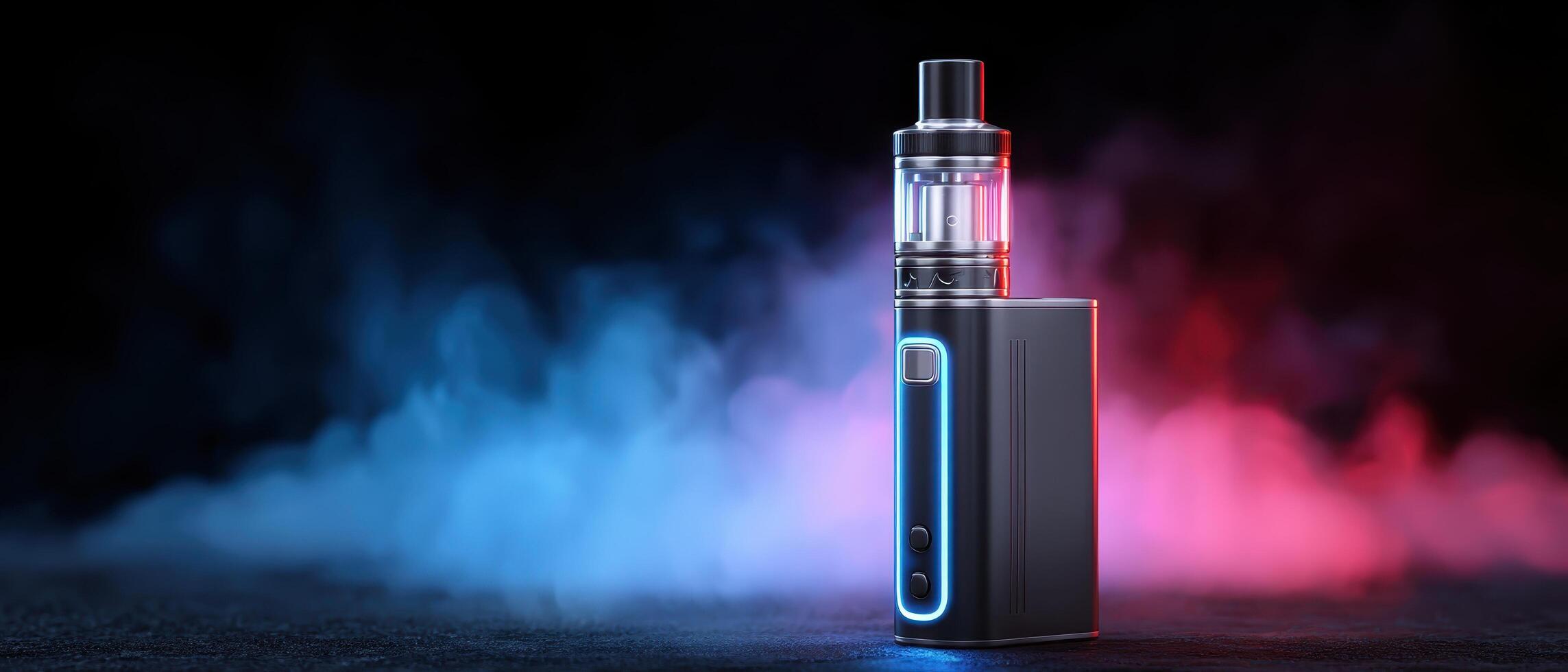 Illuminated vape device studio setting product photography dark environment sleek design vapor concept photo