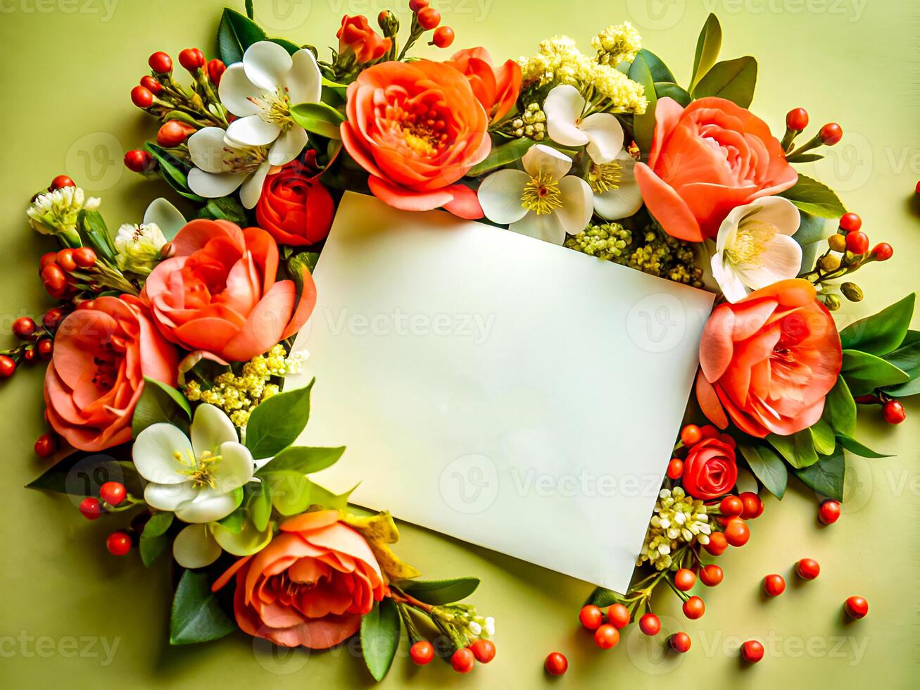 White card with a flower arrangement on it photo