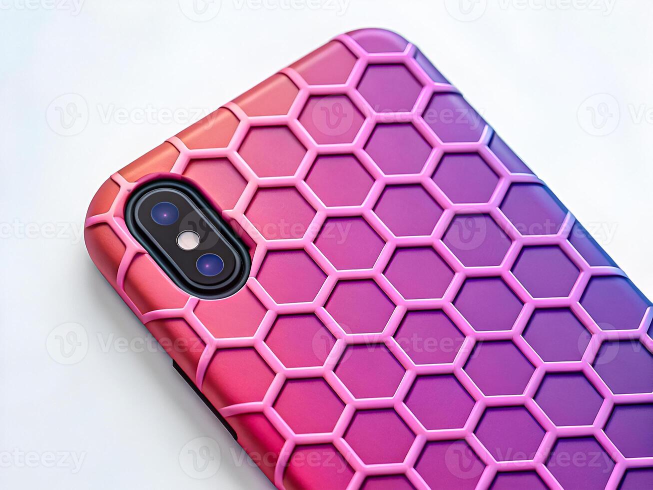 A pink and purple phone case with a hexagonal pattern photo
