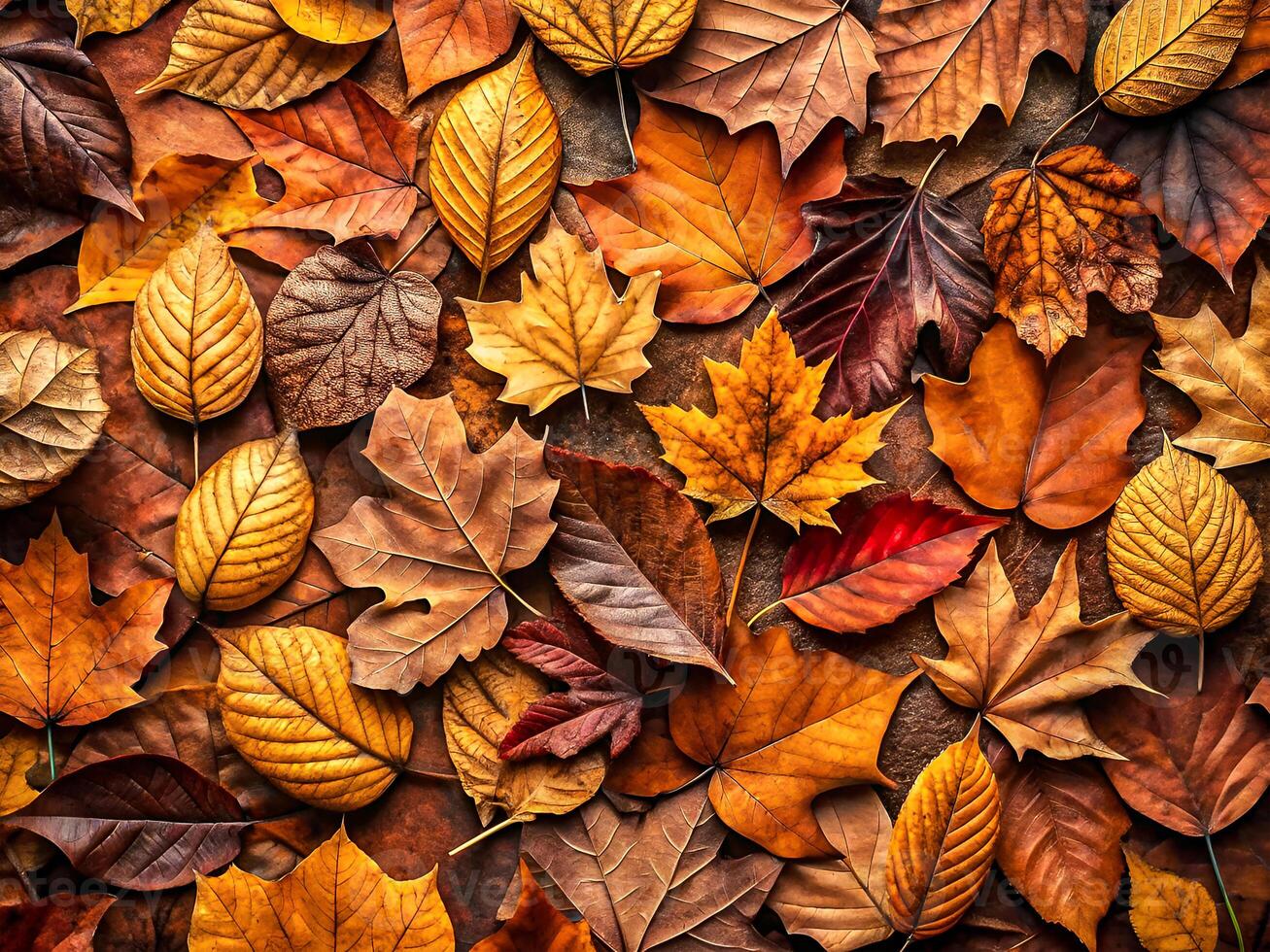 Autumn Elegance. A Vibrant Collection of Fall Leaves in Rich Seasonal Hues photo