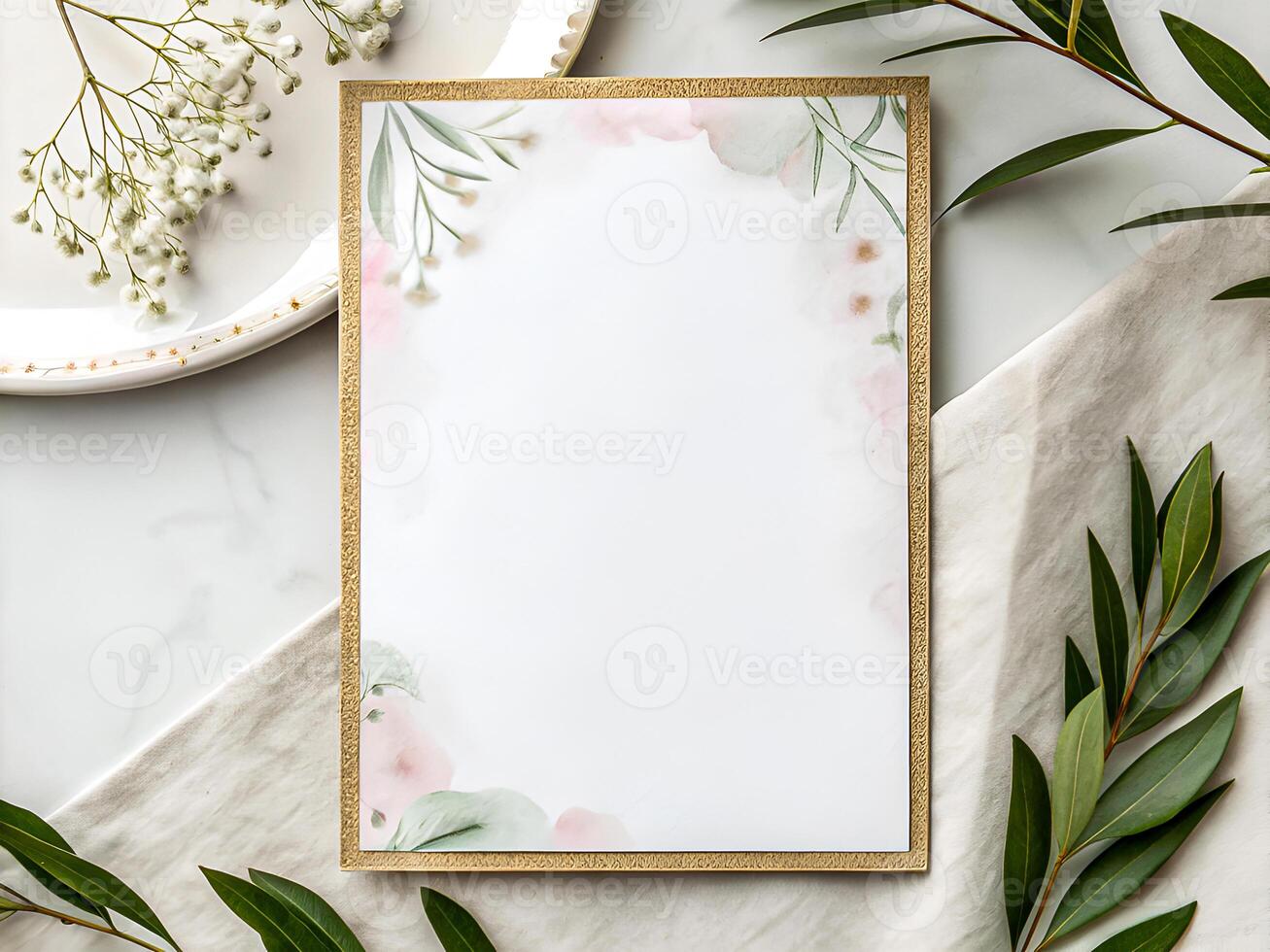 Elegant Blank Invitation with Floral Accents photo
