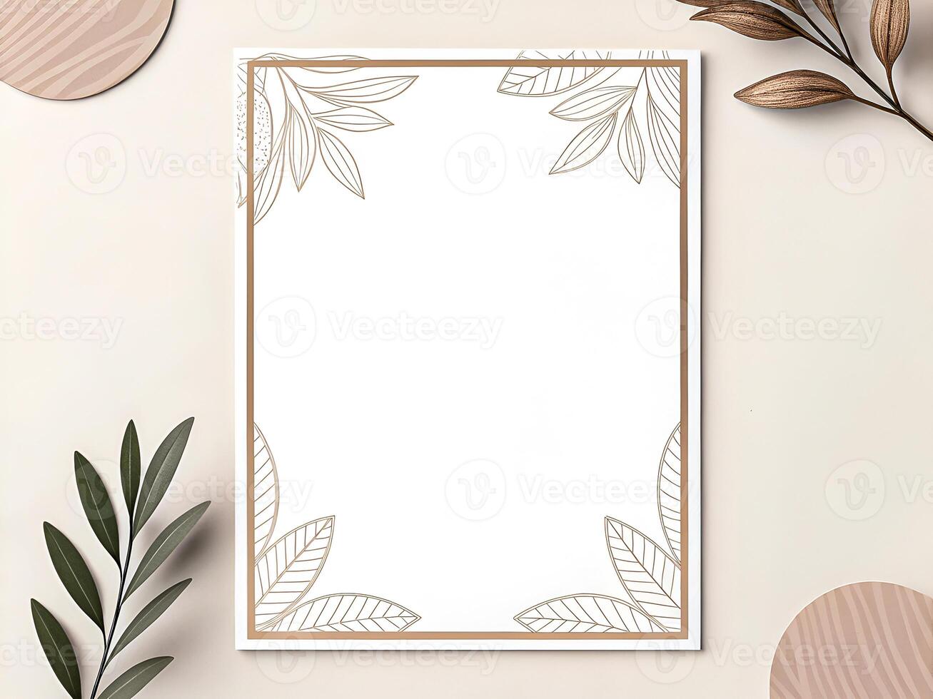 Elegant Botanical Frame on Minimalist Background. Perfect for Invitations and Stationery photo