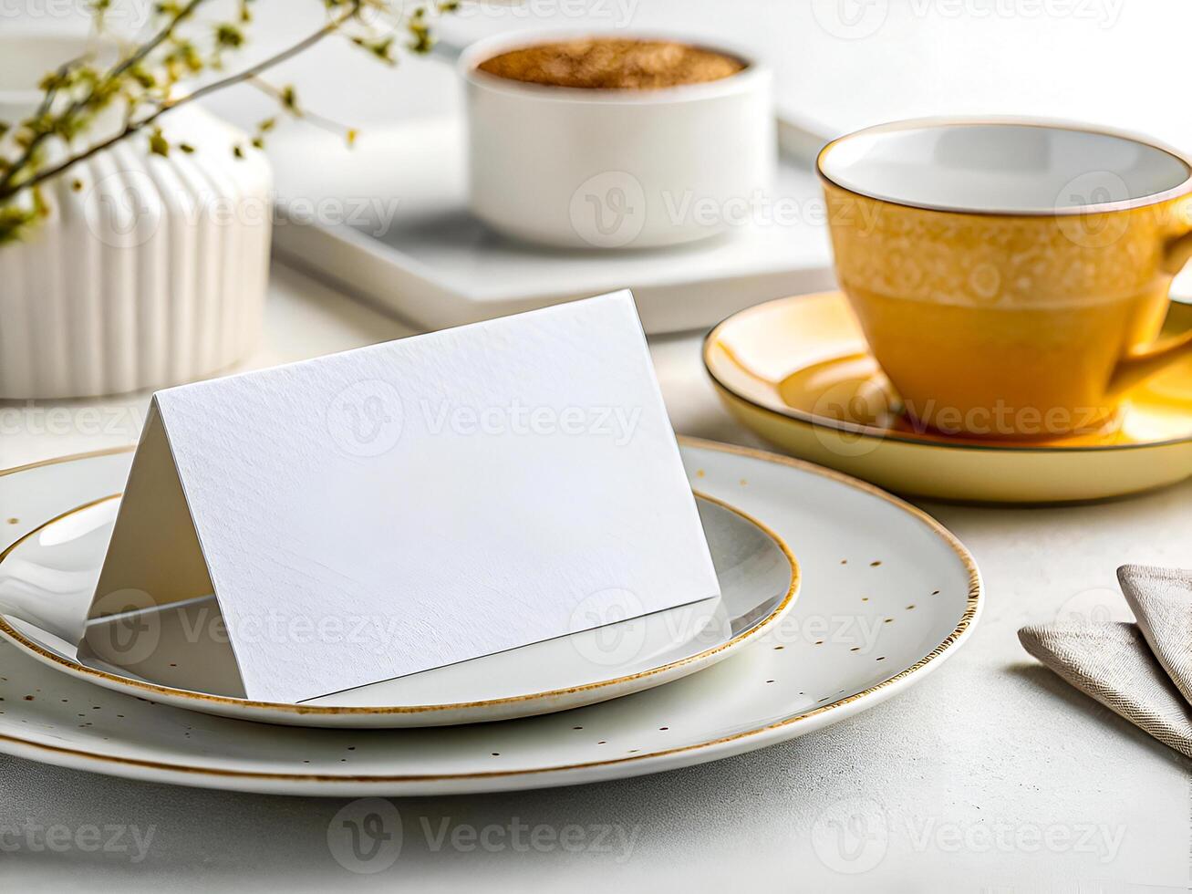 Elegant Table Setting with Customizable Blank Place Card photo