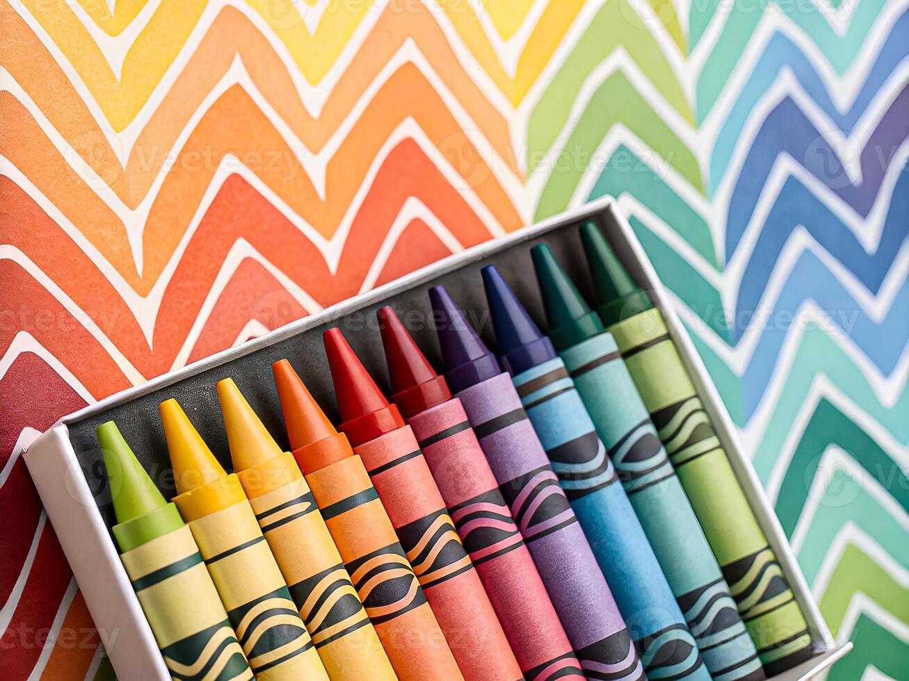 Rainbow Crayons on Vibrant Chevron Background photo