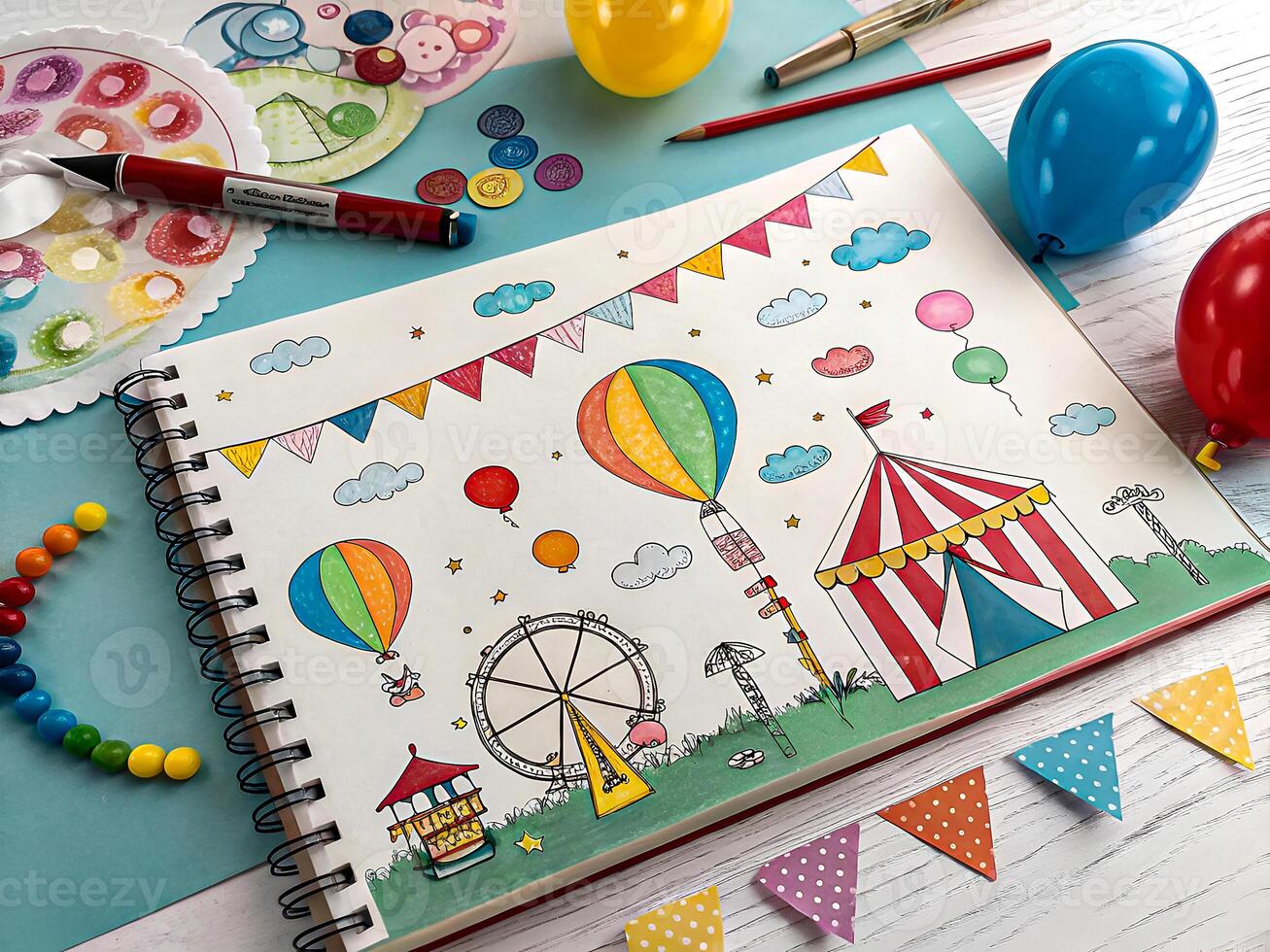 Vibrant Carnival Sketch. A Celebration of Color and Energy photo