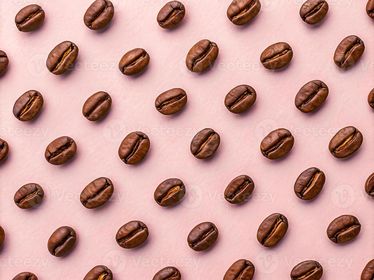 Elegant Coffee Bean Pattern on Soft Pastel Pink Background. Minimalist Food and Beverage Concept. Delicious food background photo