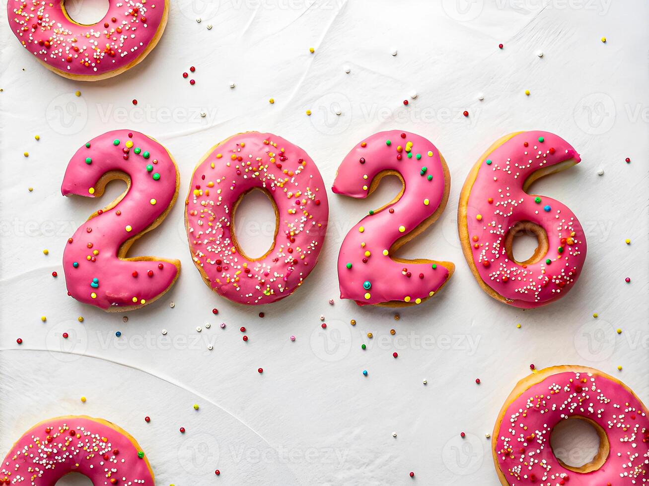 Sweet 2026 in Donuts. Festive and Playful New Year Concept photo
