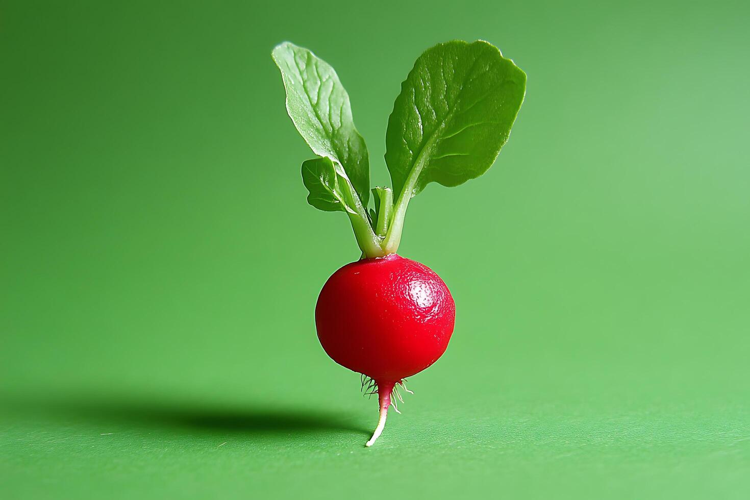 Single fresh radish against green backdrop photo