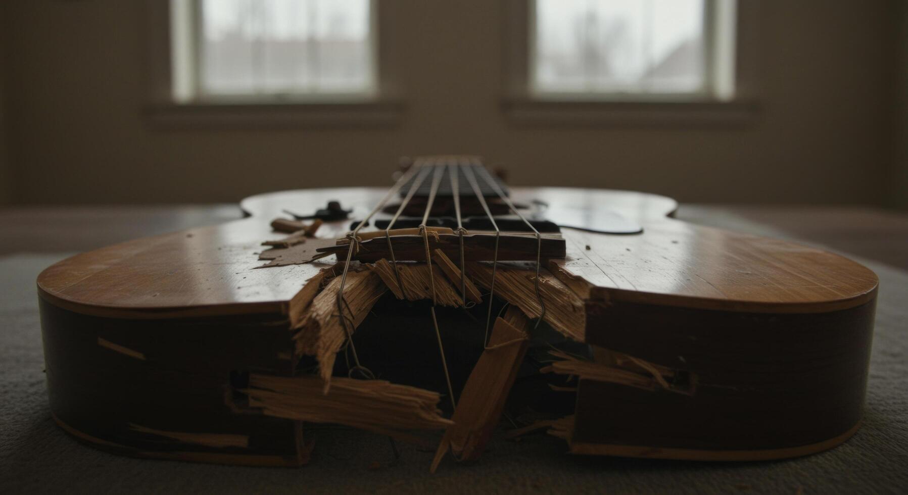 A Broken Acoustic Guitar Shows the Harsh Realities of Musical Disappointment photo