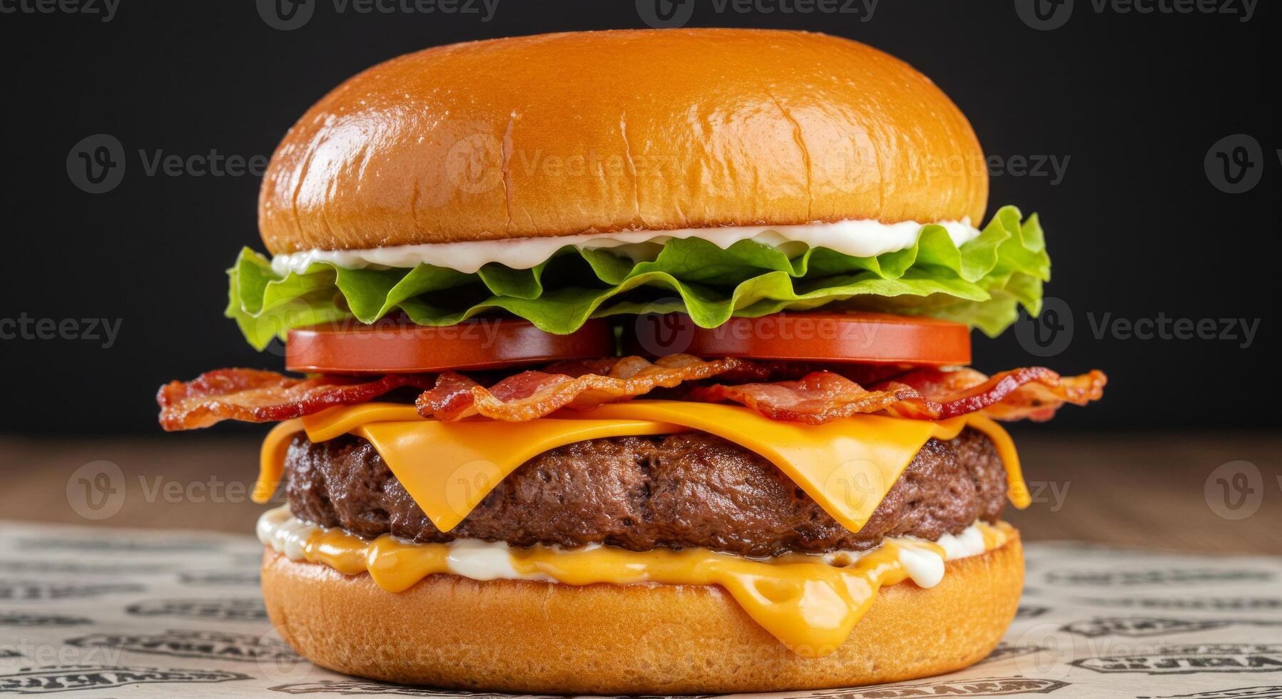 Savory bacon cheeseburger indulgence with fresh toppings and sauce delight photo