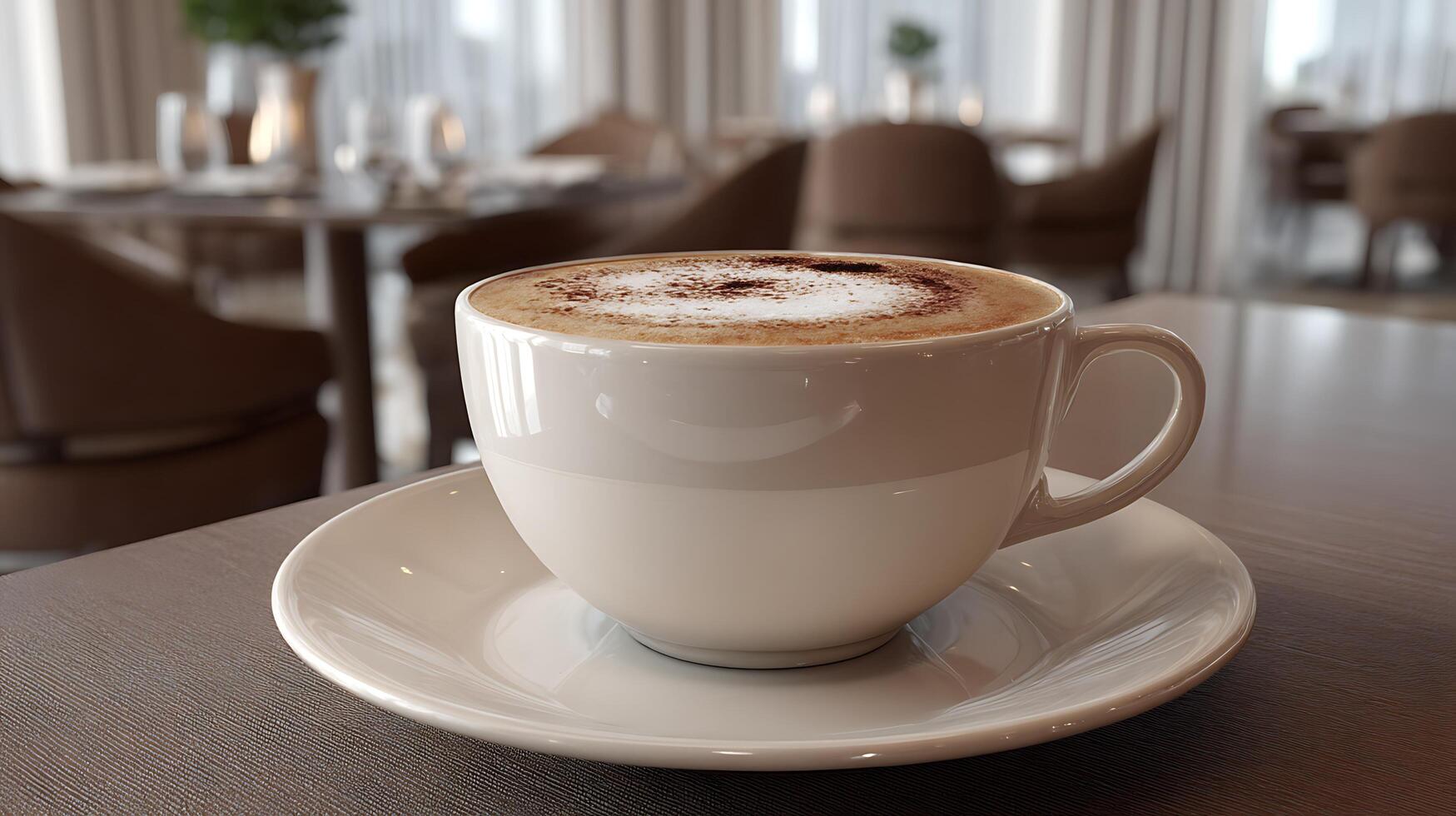 Artistic Foam on Cappuccino in Upscale Cafe Atmosphere photo