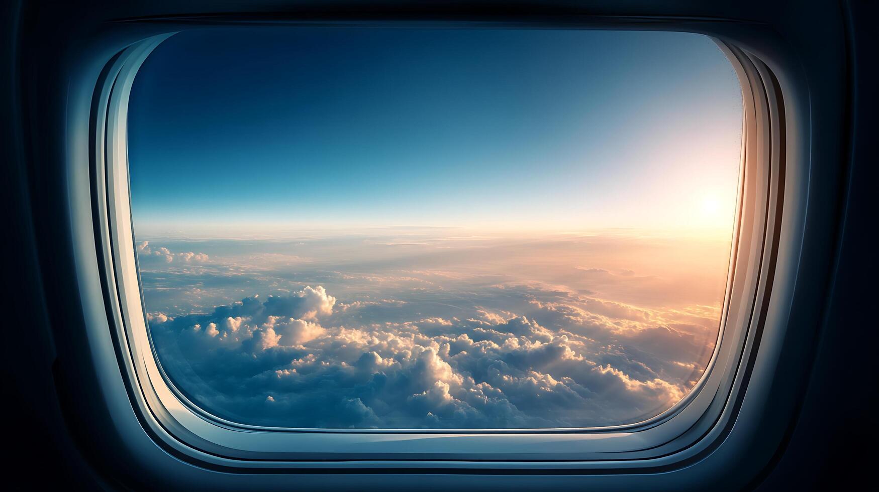 Precision Textured Cabin Window Framing Soft Blue Sky and Clouds photo