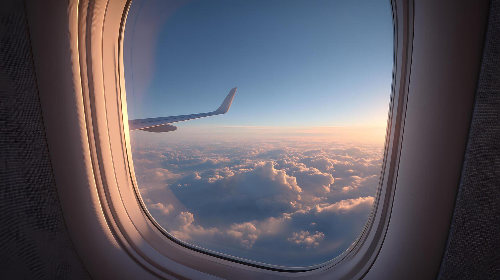Sunlit Airliner Window Close Up Emphasizing Seamless Polished Transparency photo