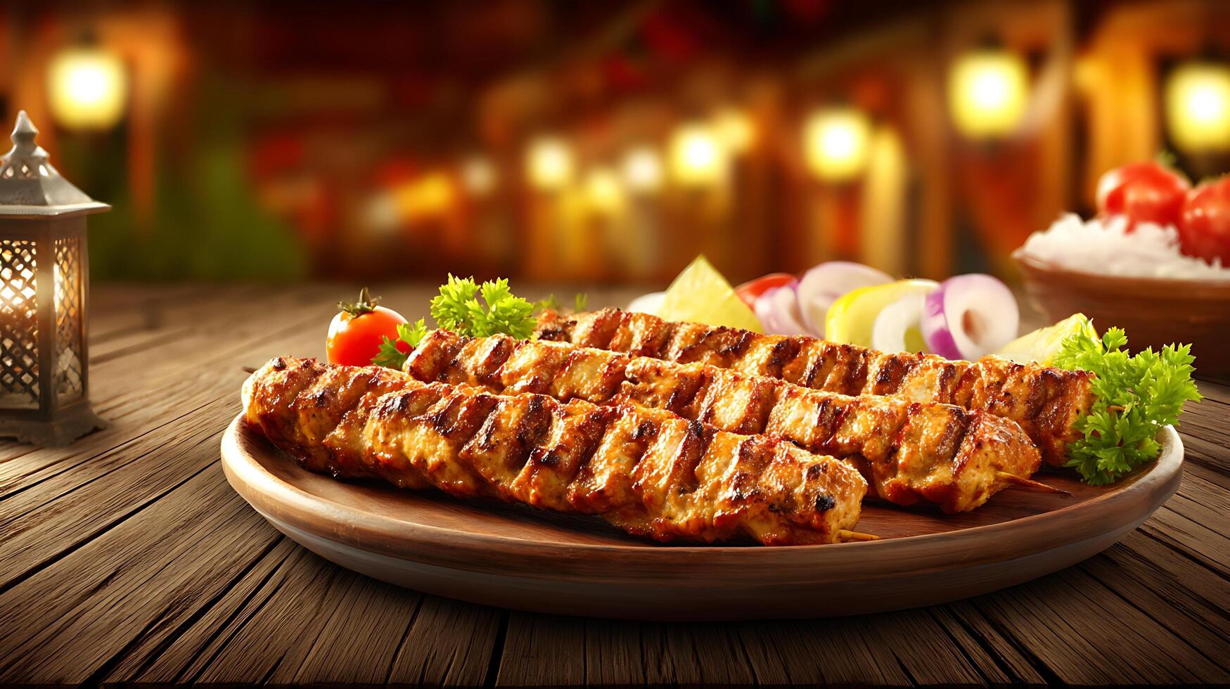 Delicious Kabab on Plate with Rich Colors and Detail photo