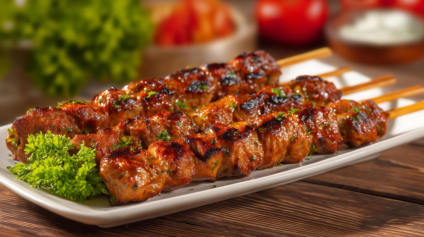 Food Photography Shot of Tender, Juicy Kababs on Plate photo