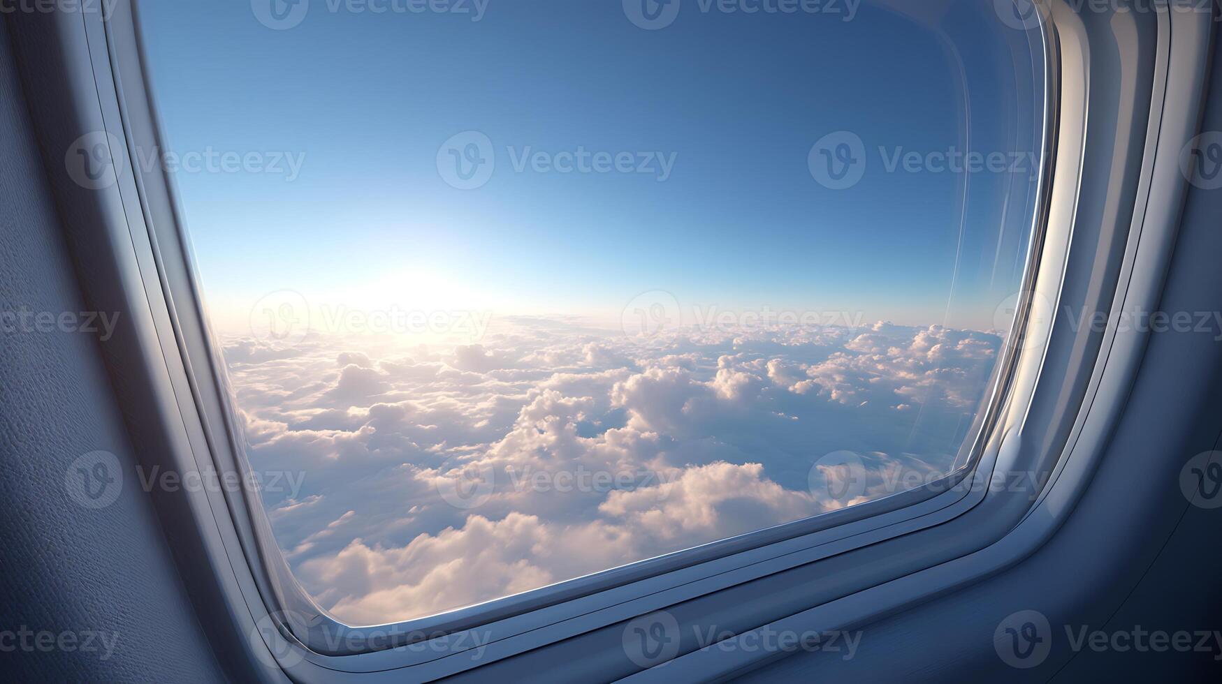 Razor sharp Cabin Window Surface Showcasing Delicate Wispy Clouds Afar photo