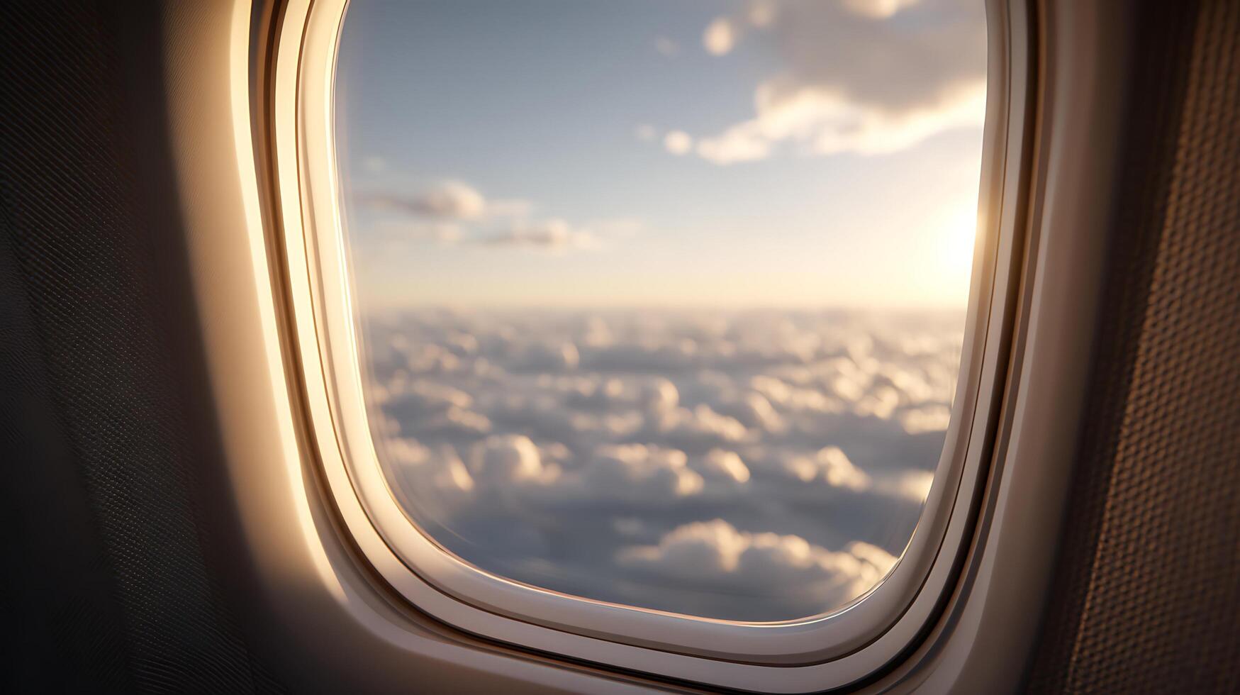 Macro Detail of Airliner Window Rim and Soft Horizon Clouds photo