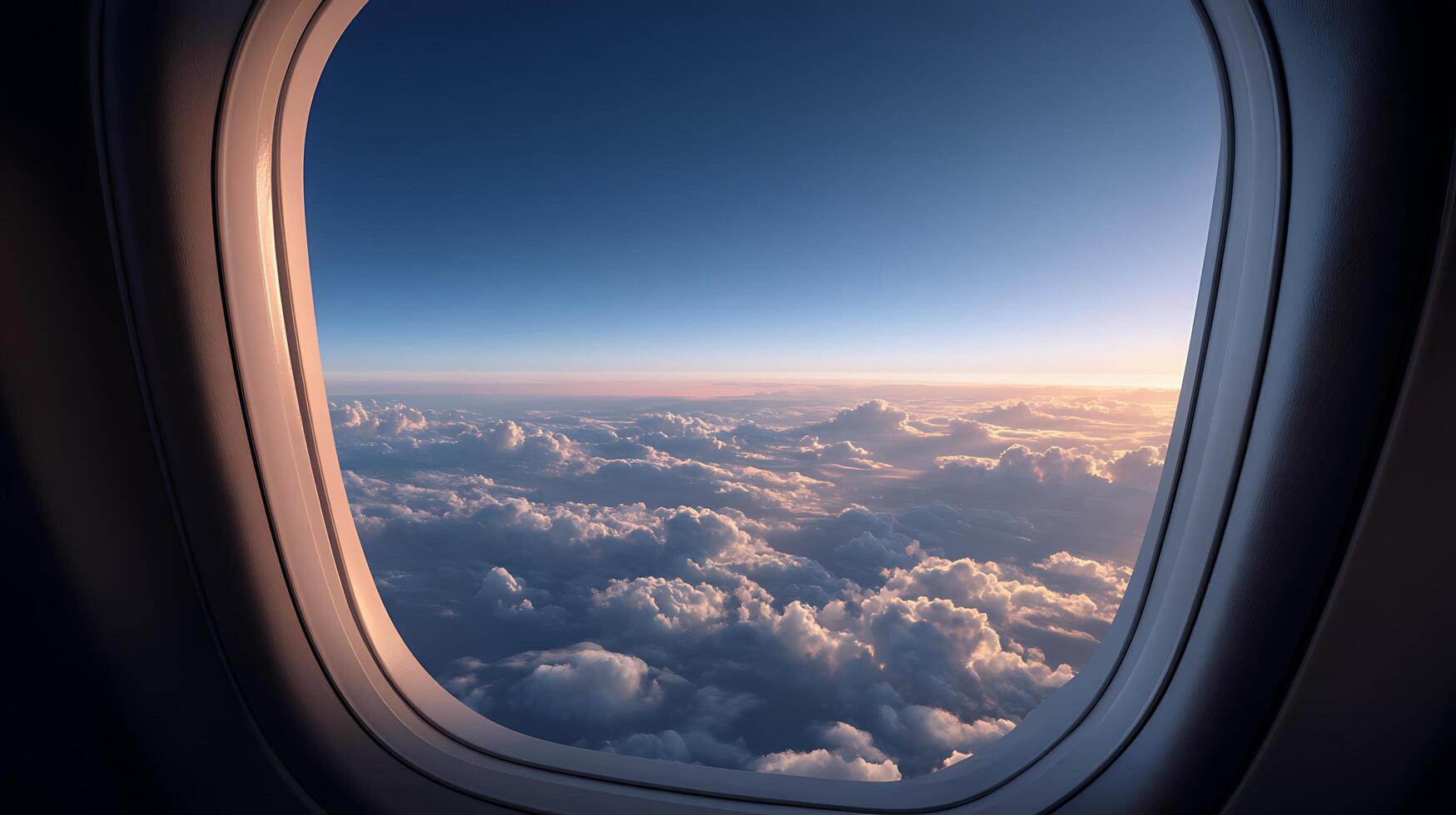Close up Study of Plane Window Surface and Feathered Cloud Horizon photo