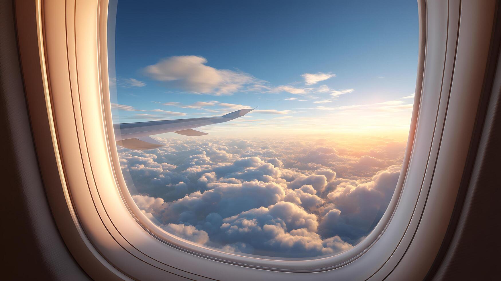 Macro Airplane Window Reflection Mirroring Calm Pastel Sky Tones photo