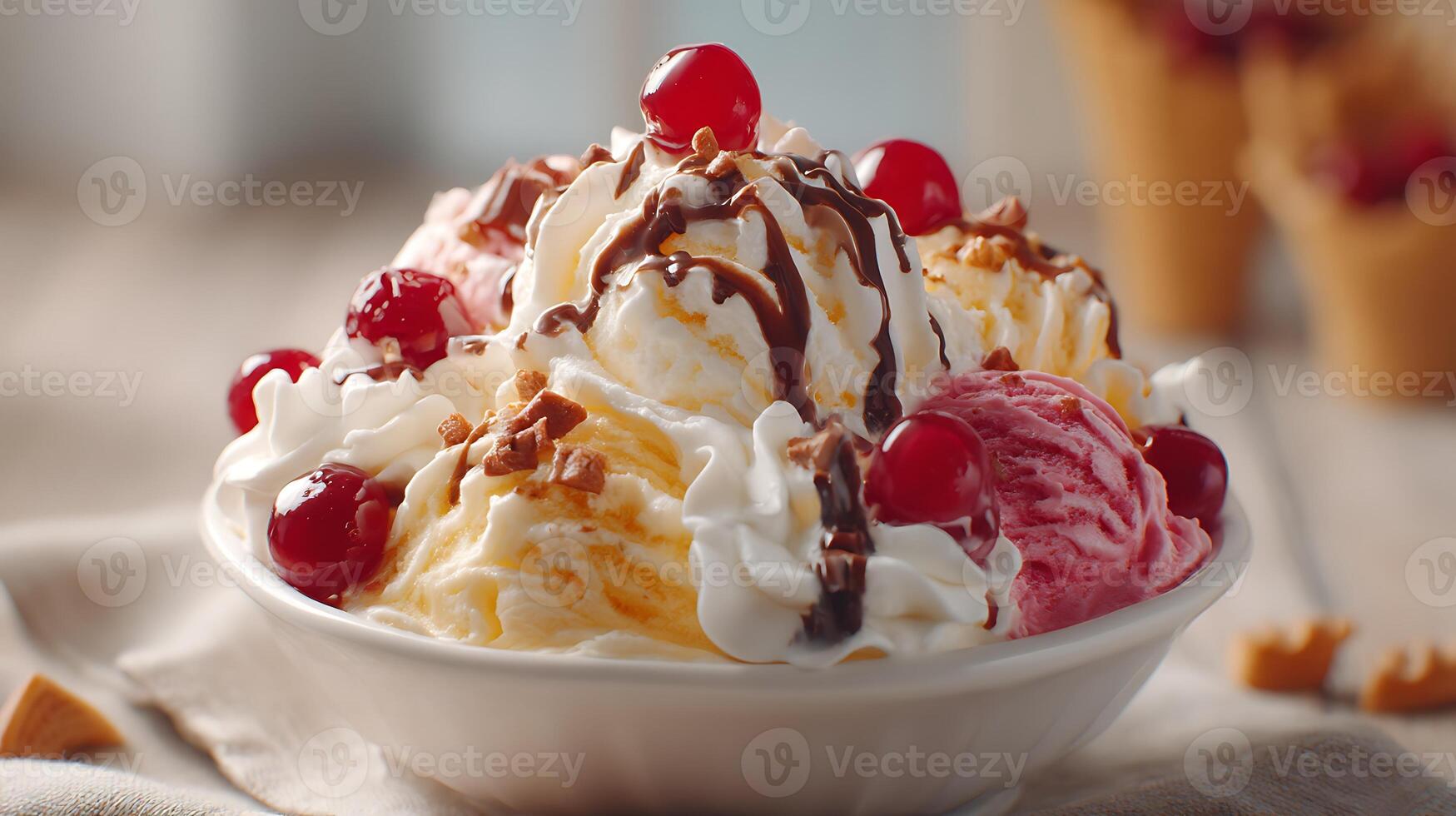 Ice cream scoop highlighted by soft natural light photo