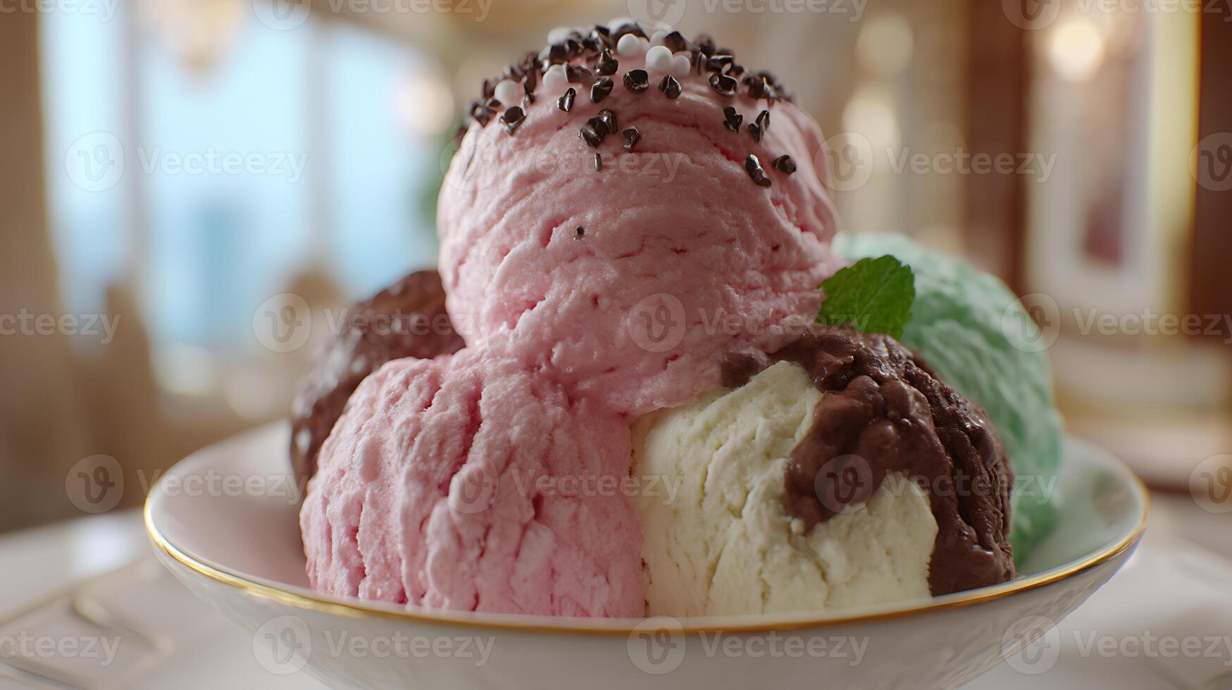 Ice cream sundae with detailed layers and toppings photo
