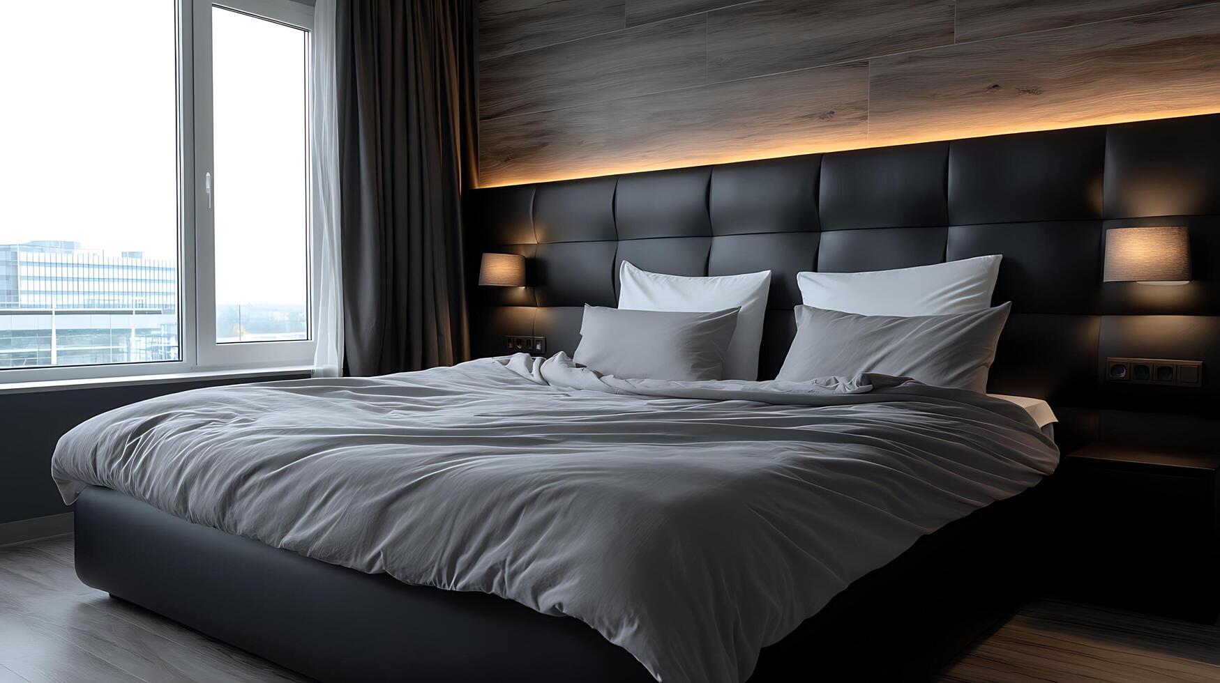 Elegant Bedroom Space With Soft Lighting and Refined Details photo