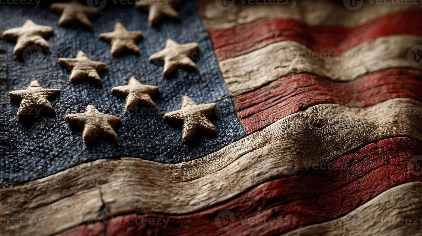 American flag displayed with textured surface, highlighting rustic charm and history in warm lighting photo