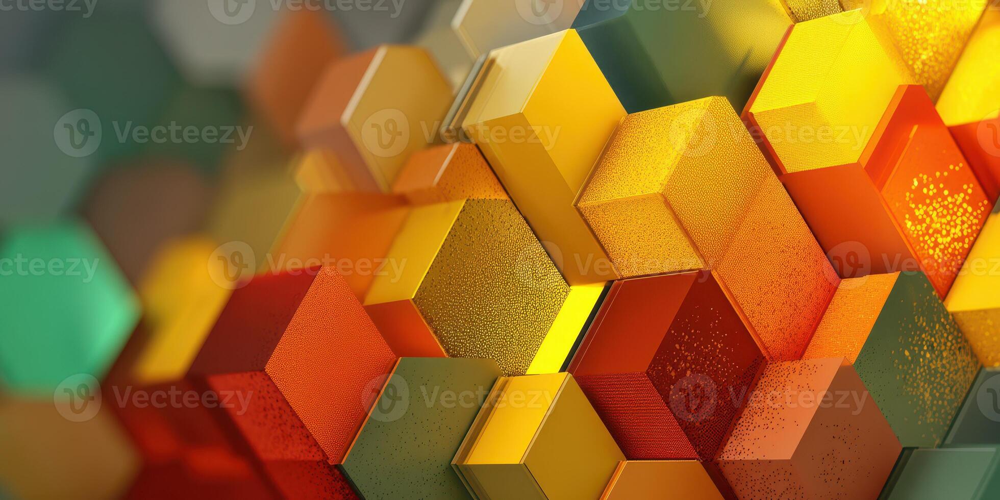 Colorful geometric shapes create an abstract pattern with hexagonal forms arranged in a dynamic composition photo